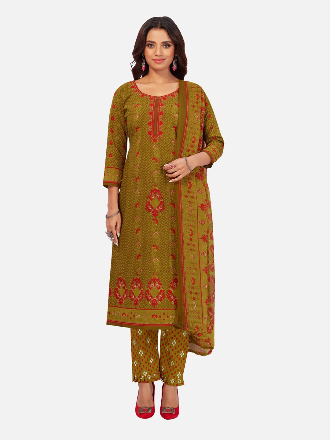 

SALWAR STUDIO Printed Unstitched Dress Material, Green