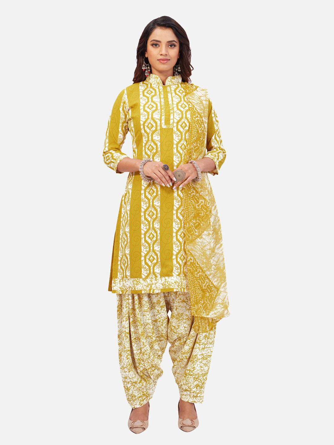 

SALWAR STUDIO Printed Unstitched Dress Material, Yellow
