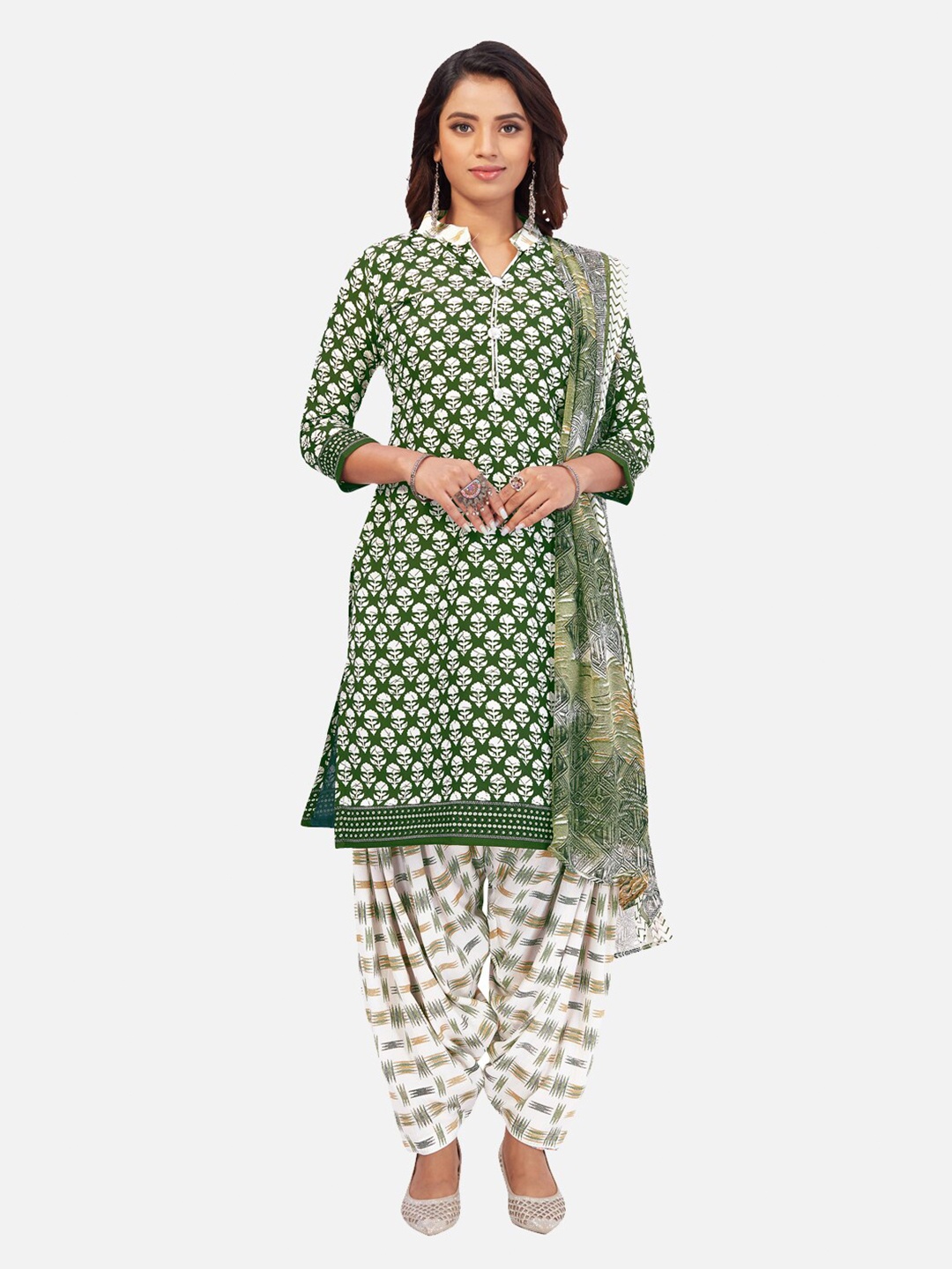 

SALWAR STUDIO Printed Unstitched Dress Material, Green