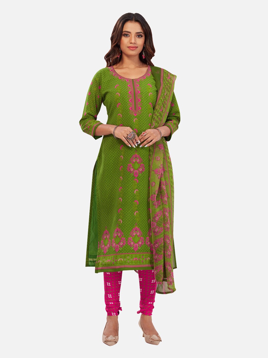 

SALWAR STUDIO Printed Unstitched Dress Material, Green