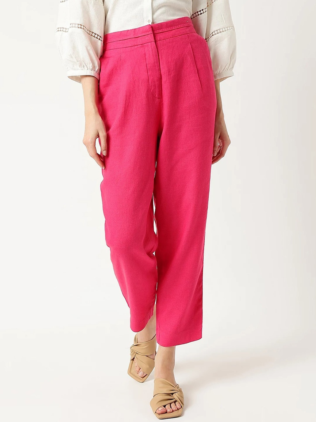 

Marks & Spencer Women Tapered Fit High-Rise Pleated Cropped Trouser, Pink