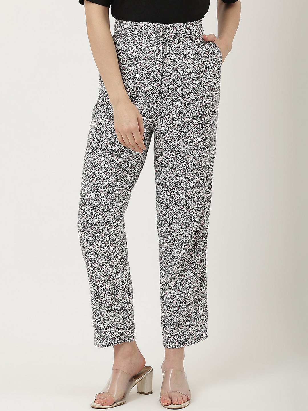 

Marks & Spencer Women Printed High-Rise Cropped Trouser, Off white