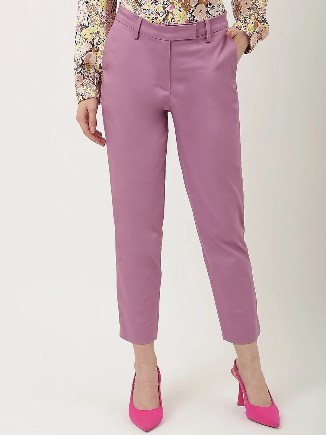 

Marks & Spencer Women Tapered Fit High-Rise Cropped Trouser, Mauve