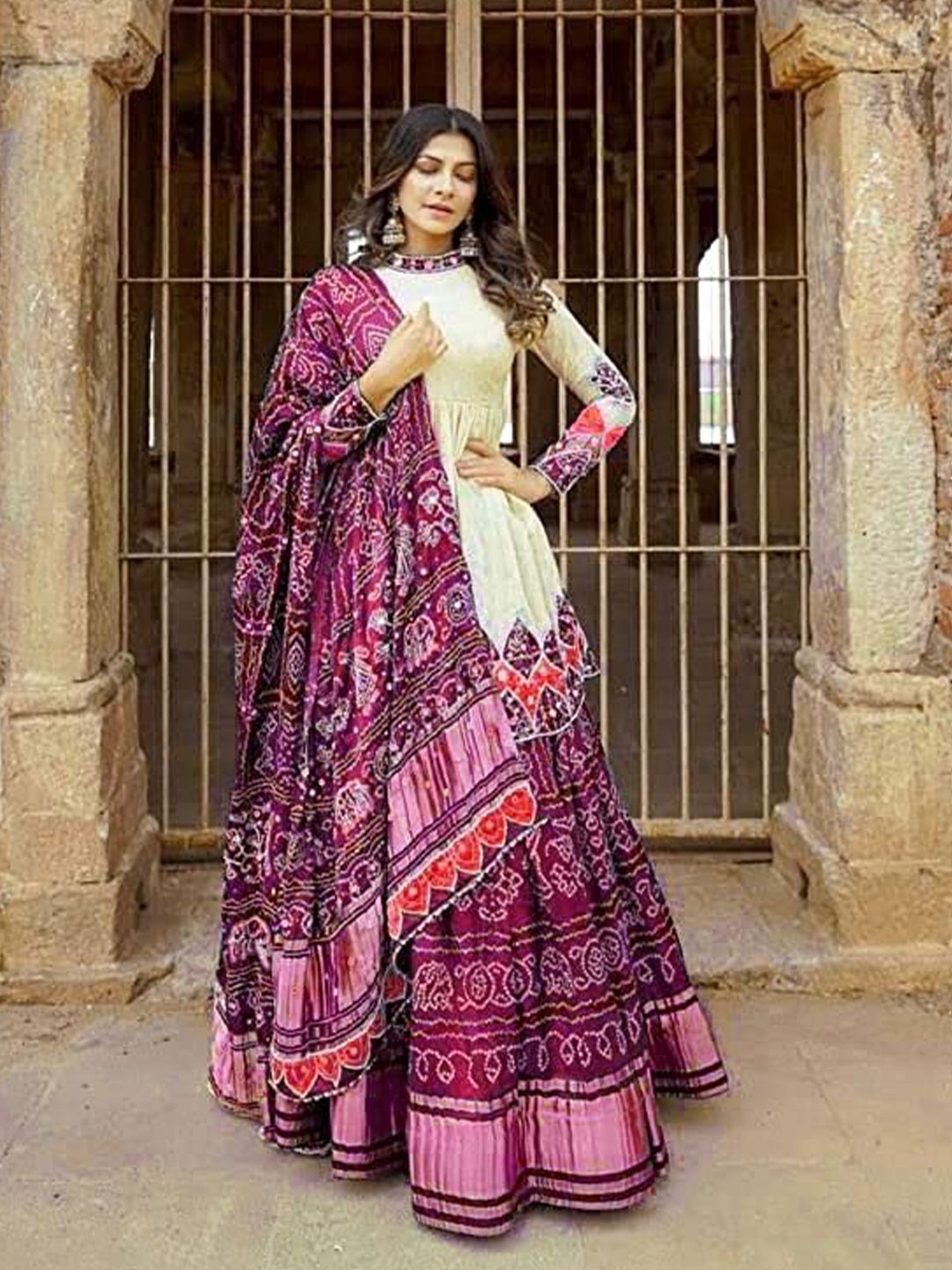 

Sarvayog Fashion Printed Mirror Work Ready to Wear Lehenga & Made Measure Blouse With, Purple