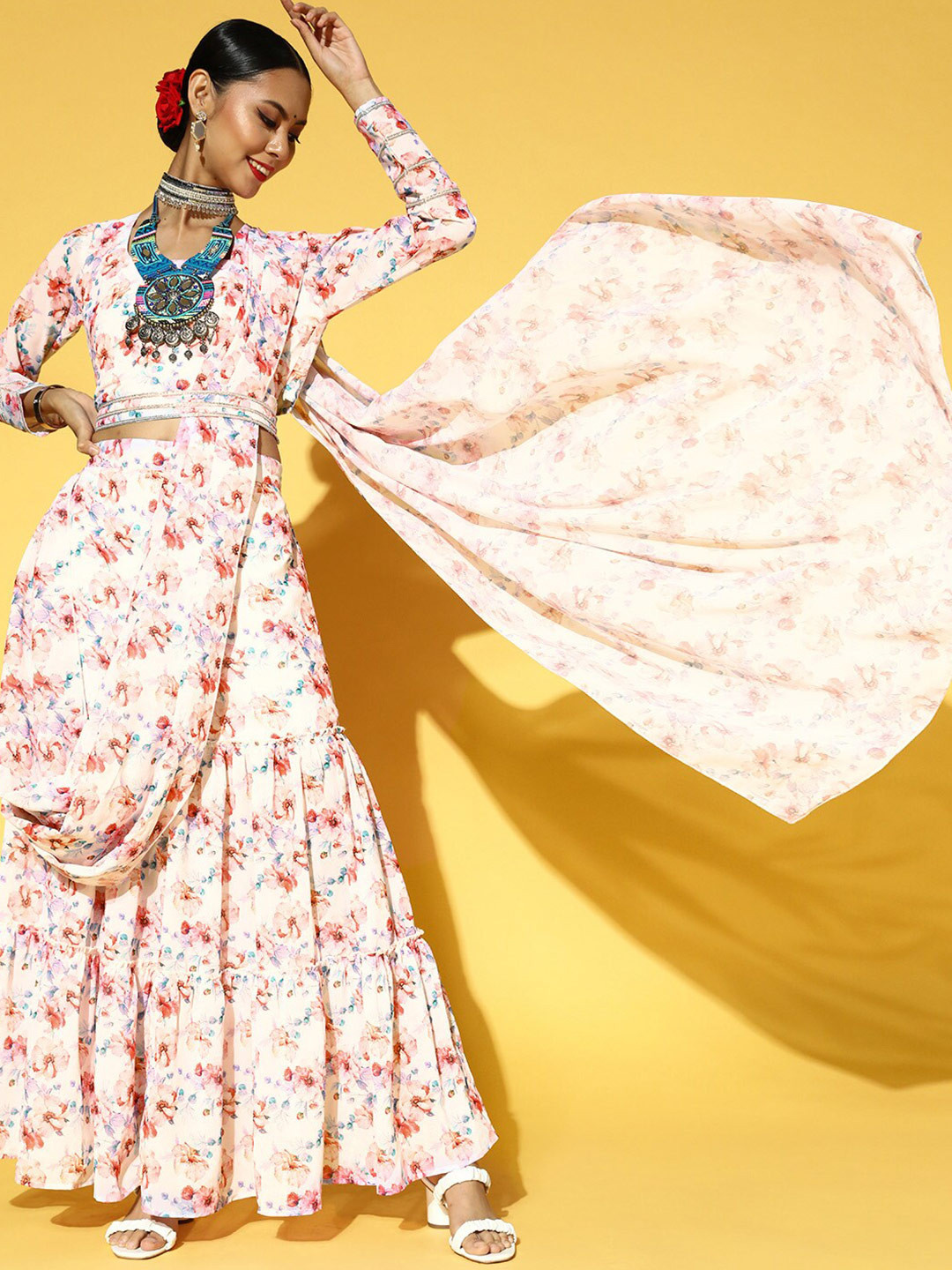 

PANIT Printed Ready to Wear Lehenga & Blouse With Dupatta, White