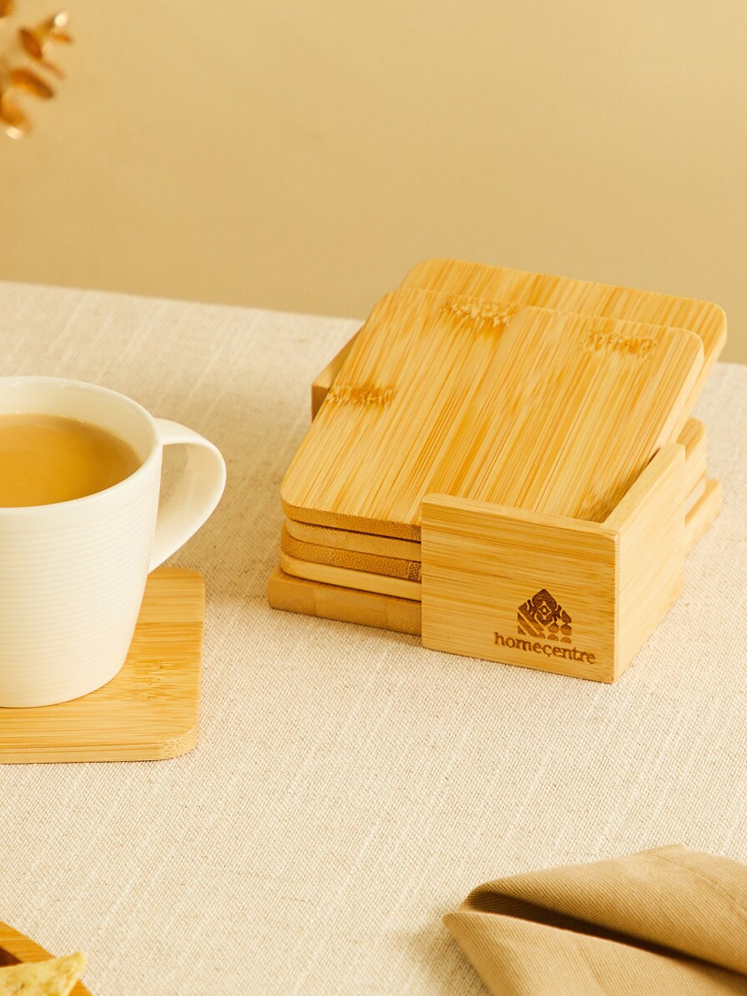 

Home Centre 6 Pieces Spinel-Wallet Opener Bamboo Square Coasters, Brown