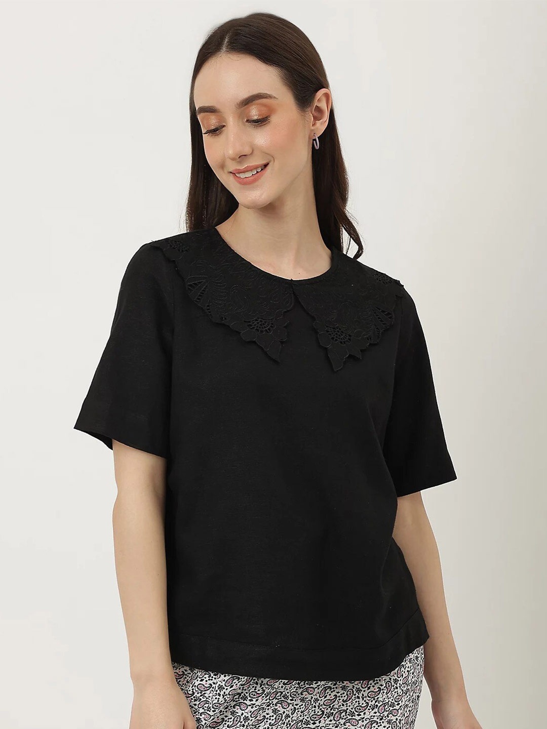 

Marks & Spencer Embroidered Detail Top, Black