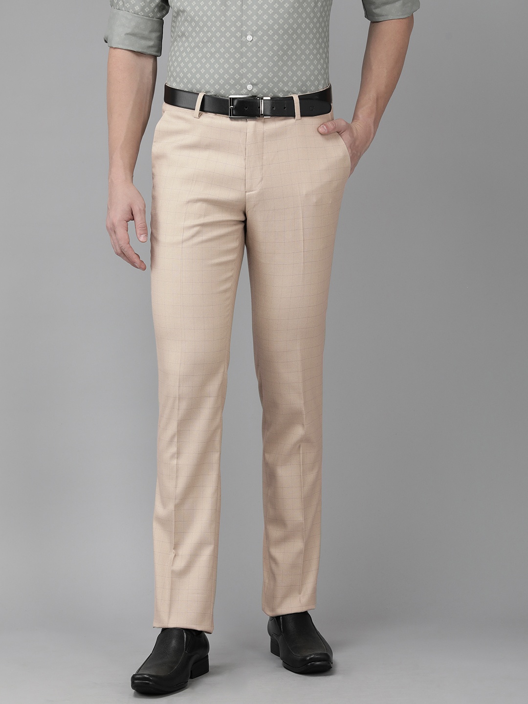 

Arrow Men Checked Tailored Fit Formal Trousers, Beige