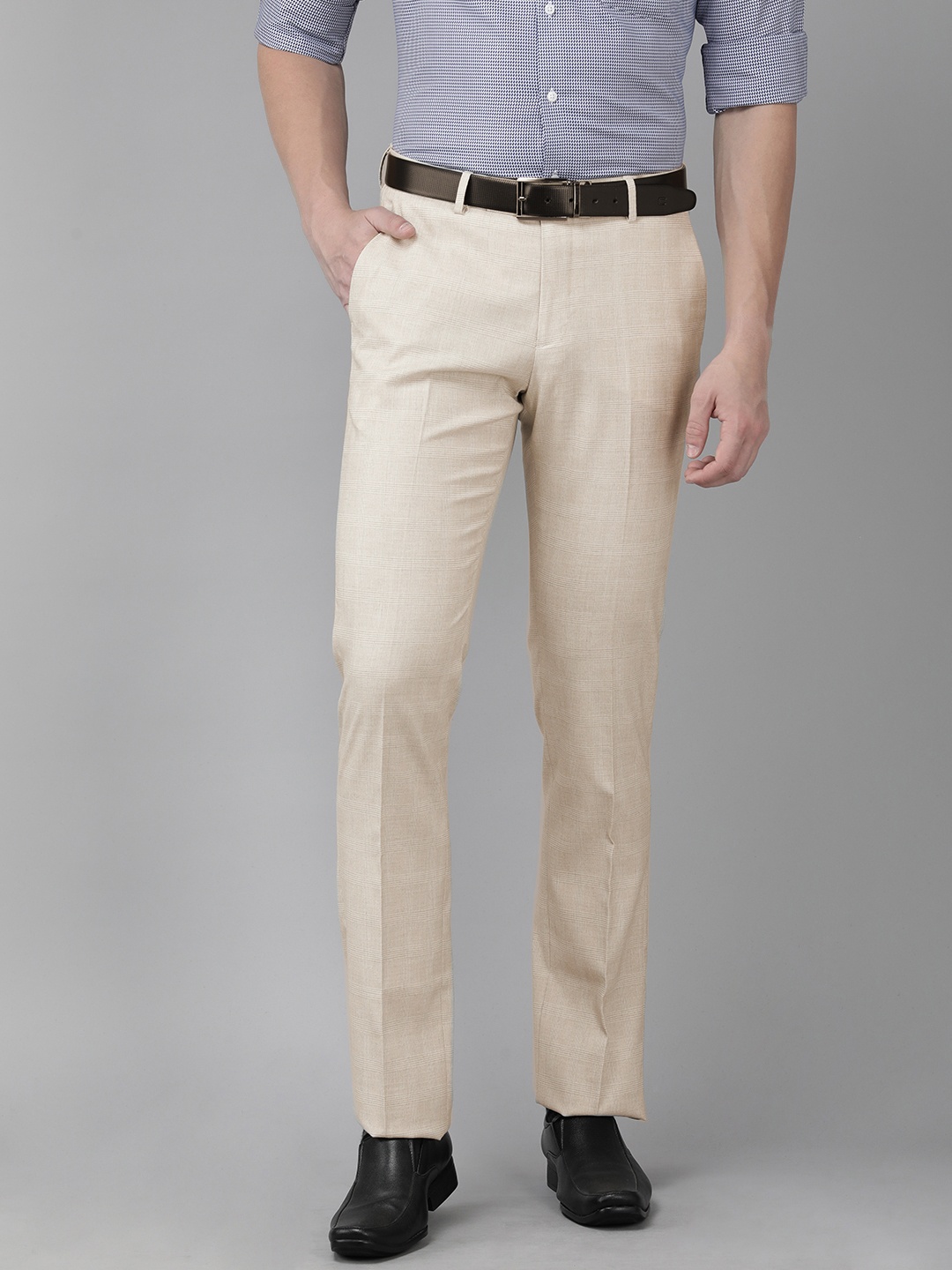 

Arrow Men Checked Tailored Fit Mid-Rise Formal Trousers, Beige