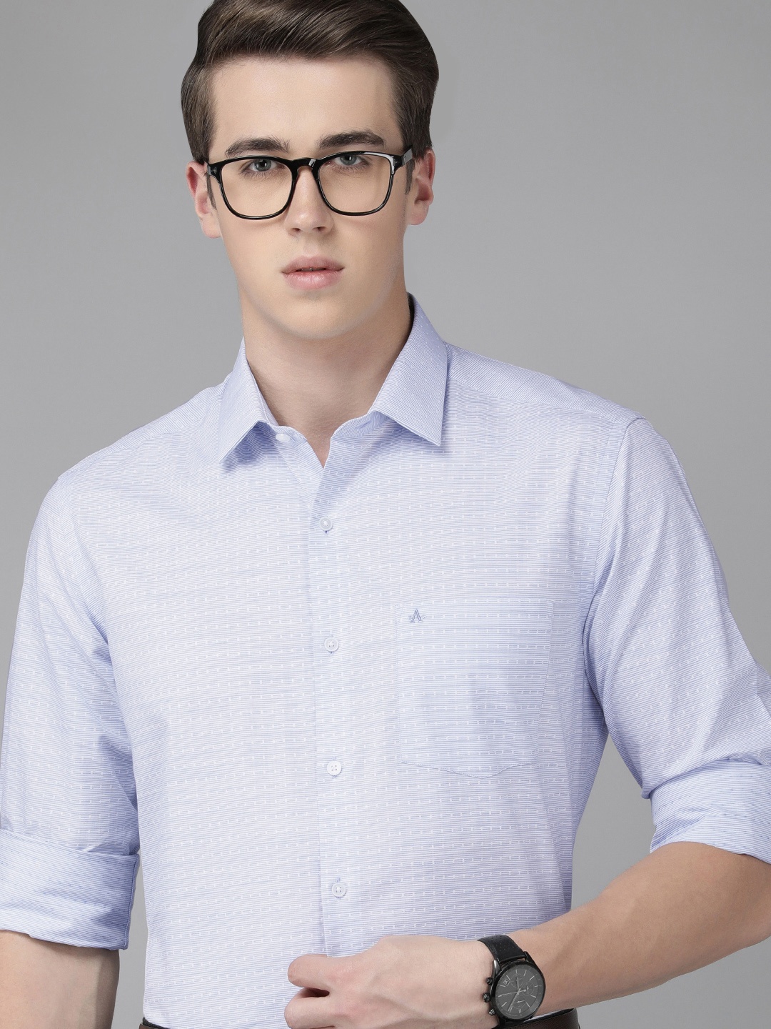

Arrow Men Pure Cotton Original Slim Fit Horizontal Stripes Formal Shirt, Blue