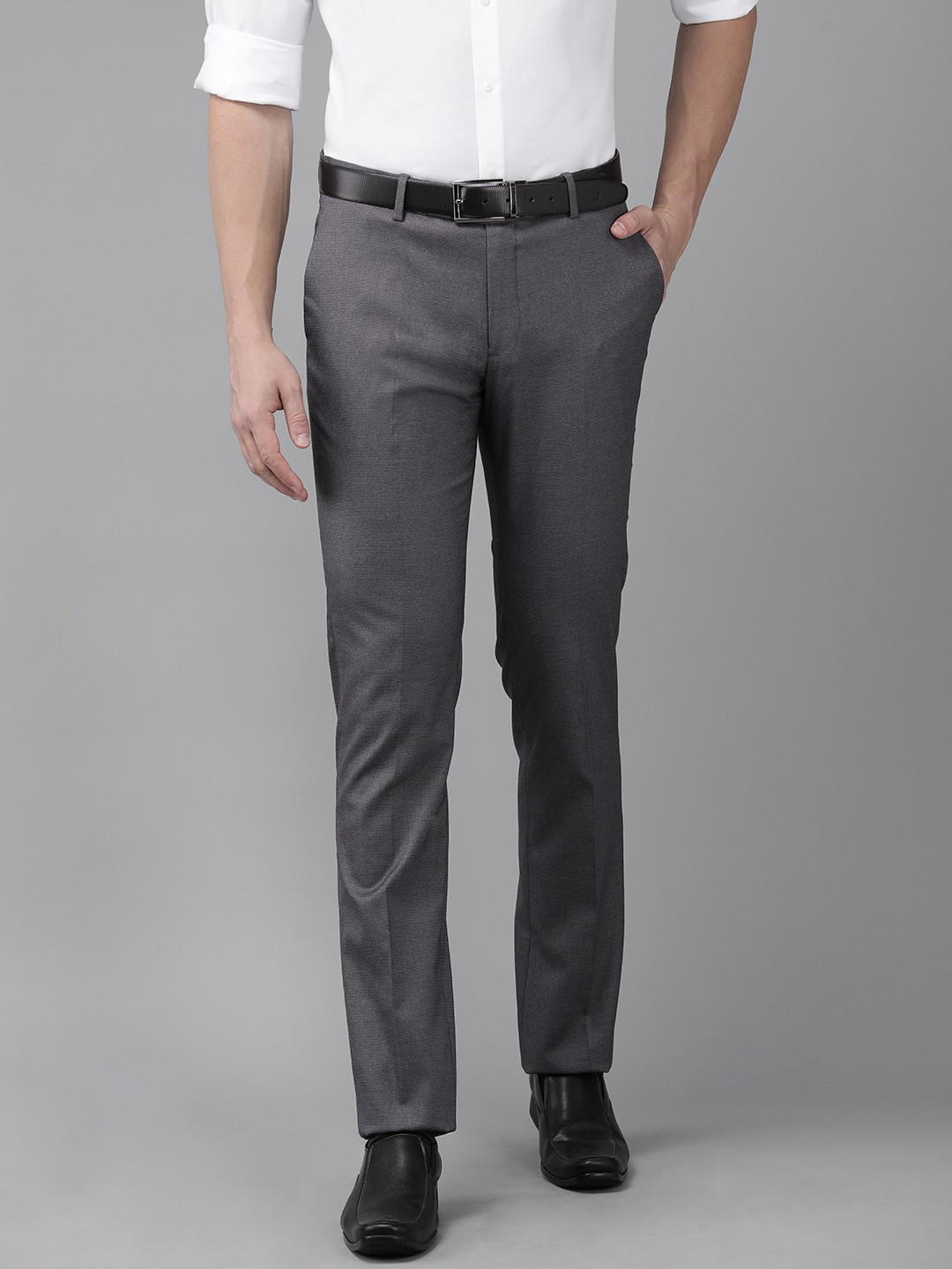 

Arrow Men Textured Tailored Fit Formal Trousers, Grey