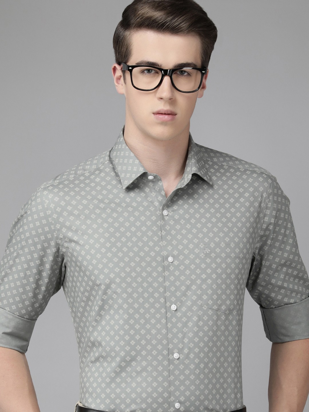 

Arrow Men Pure Cotton Printed Original Slim Fit Formal Shirt, Grey
