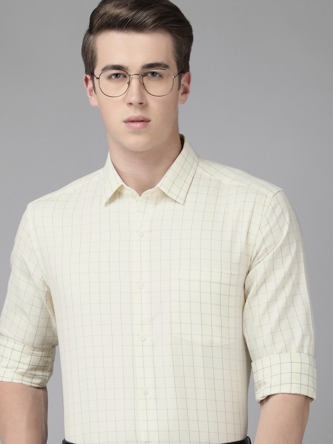 

Arrow Men Manhattan Slim Fit Windowpane Checks Opaque Pure Cotton Formal Shirt, Off white