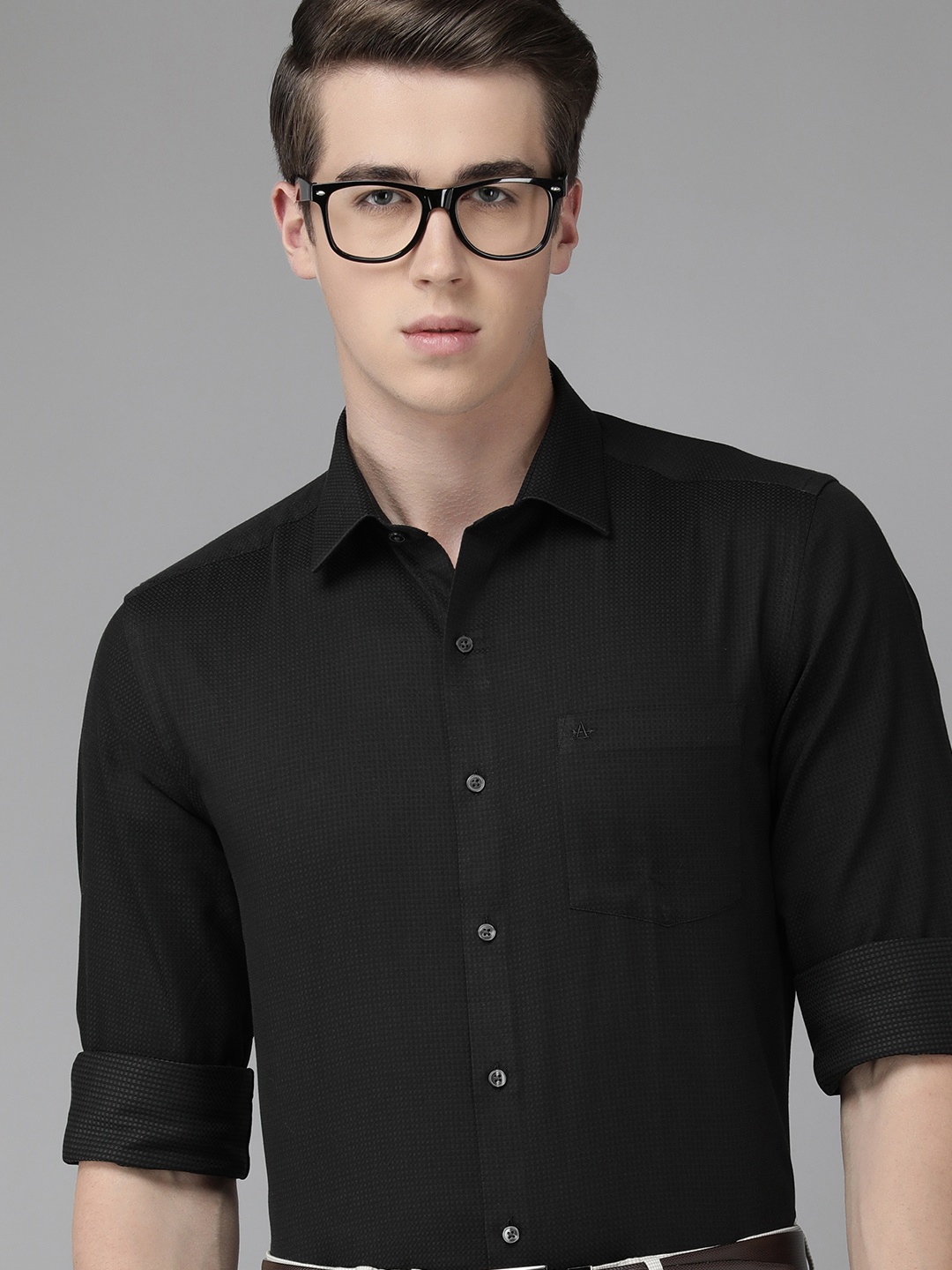 

Arrow Men Original Slim Fit Micro Checks Opaque Pure Cotton Formal Shirt, Black