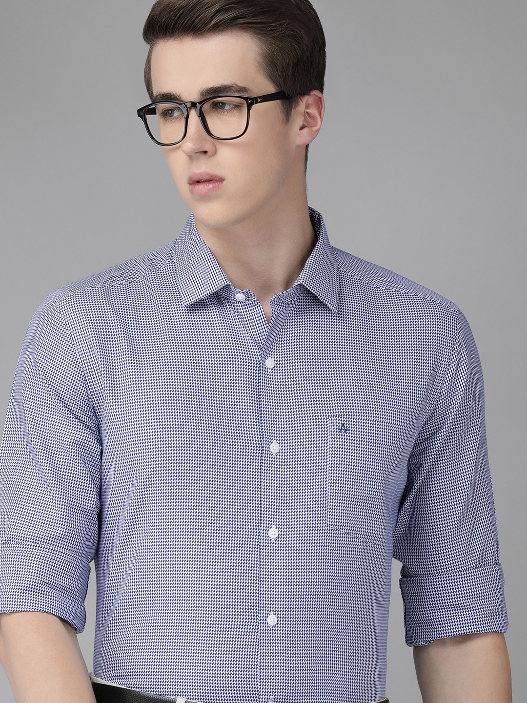 

Arrow Men Pure Cotton Self Design Original Slim Fit Formal Shirt, Blue