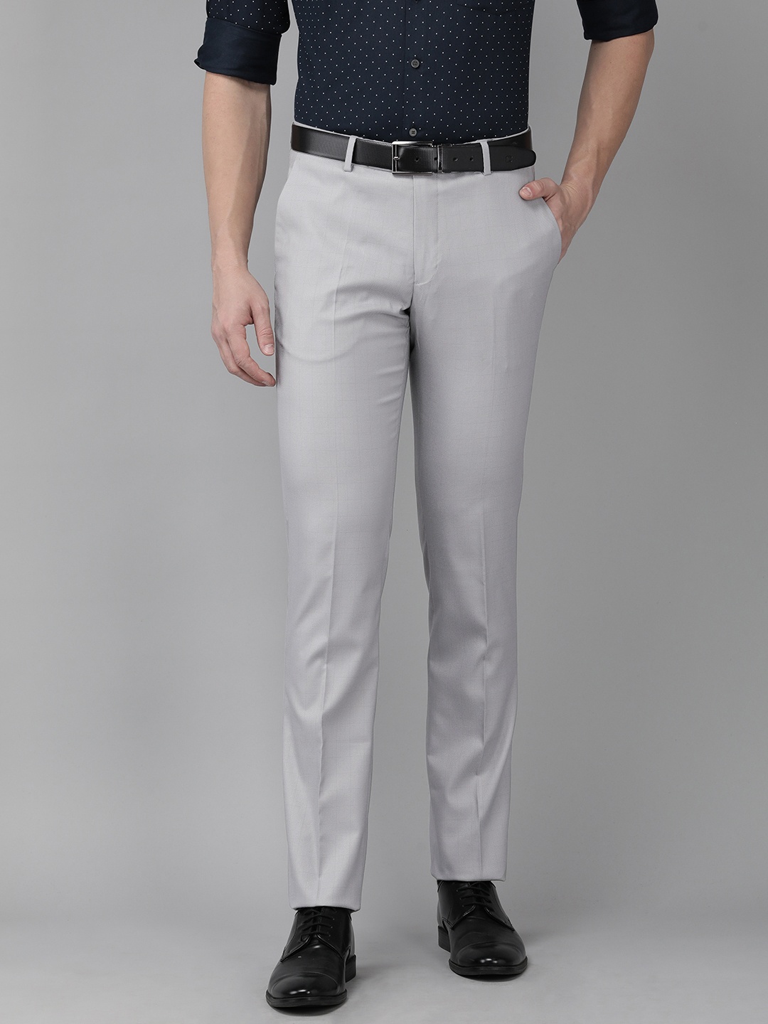 

Arrow Men Checked Tailored Fit Formal Trousers, Grey