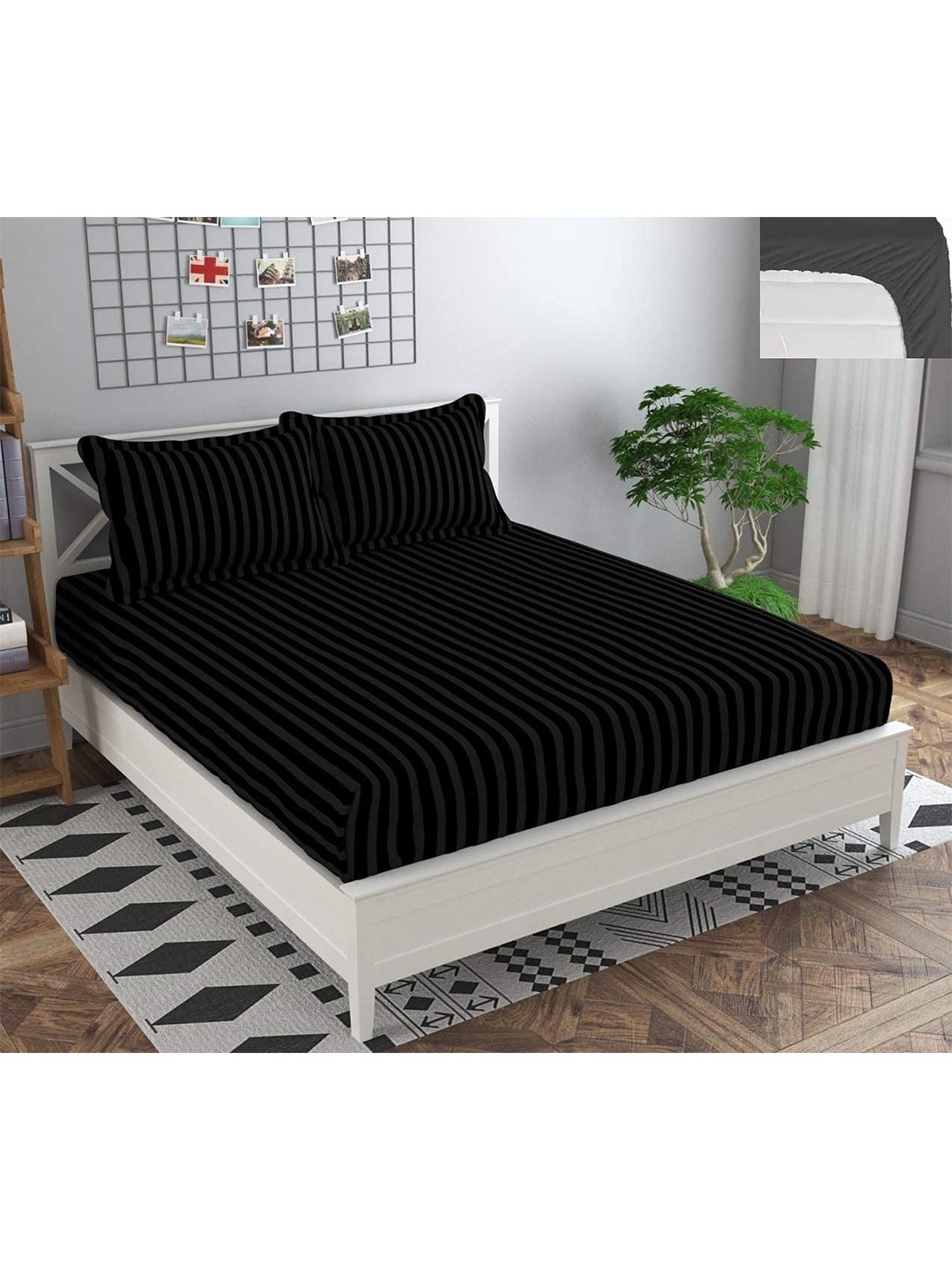 

Bajo's Black Striped 220 TC Flat Cotton Queen Bedsheet with 2 Pillow Covers