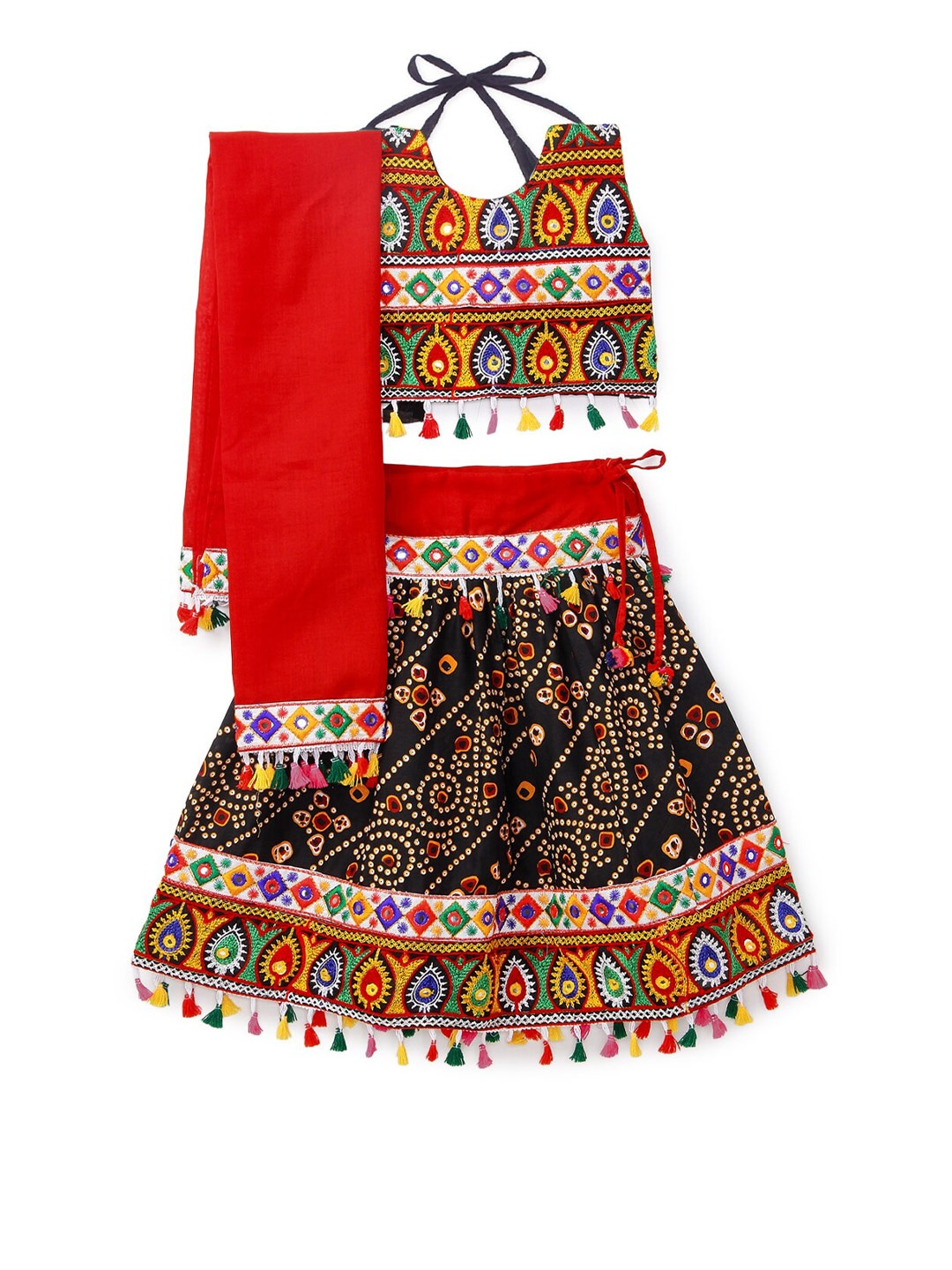 

BANJARA INDIA Girls Embroidered Thread Work Ready to Wear Lehenga & Blouse With Dupatta, Black