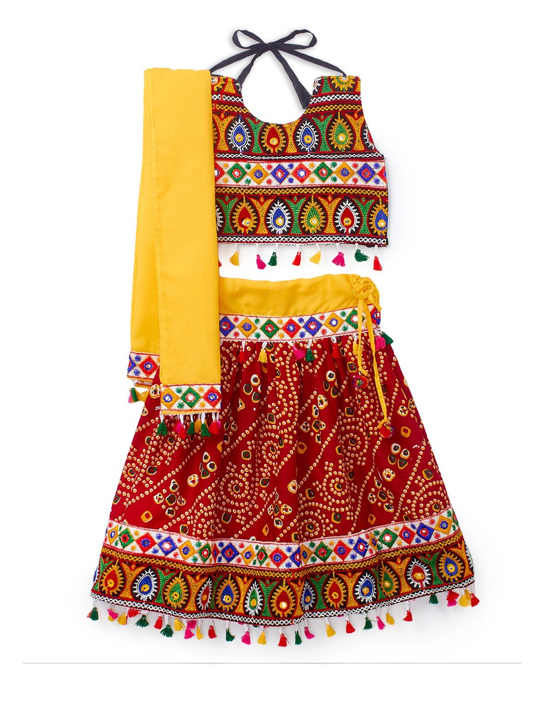 

BANJARA INDIA Girls Embroidered Thread Work Ready to Wear Lehenga & Blouse With Dupatta, Red