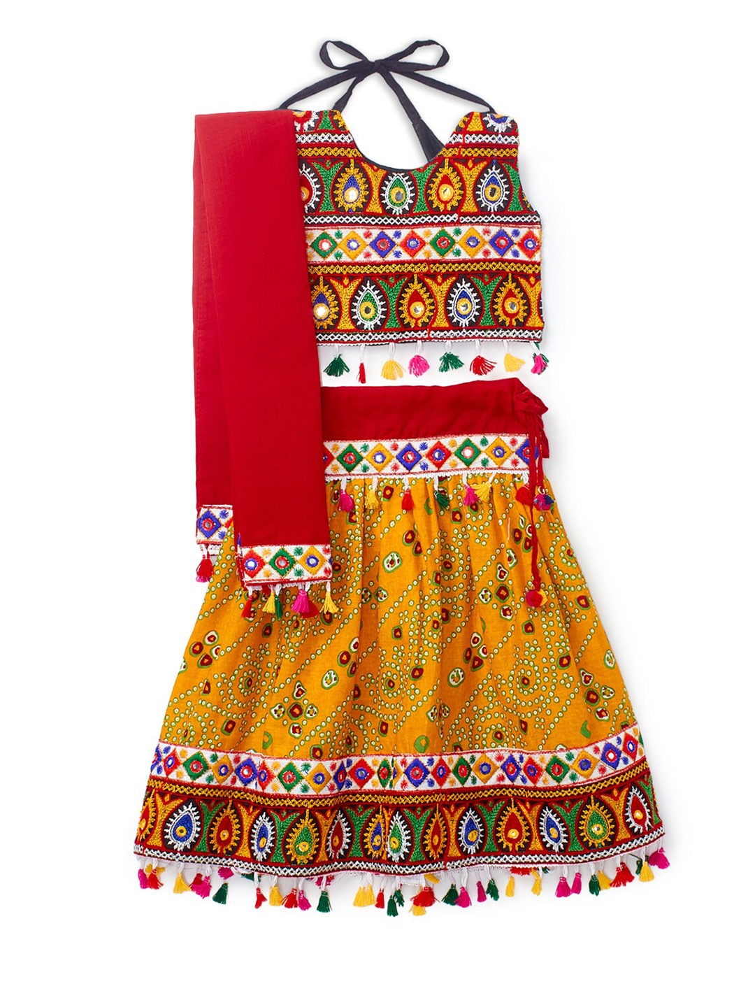 

BANJARA INDIA Girls Embroidered Thread Work Ready to Wear Lehenga & Blouse With Dupatta, Yellow