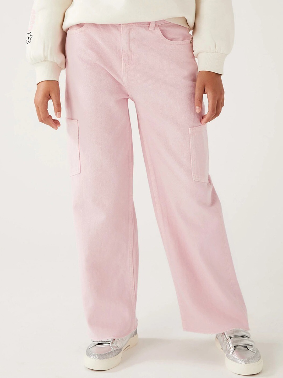 

Marks & Spencer Girls Wide Leg High-Rise Jeans, Pink
