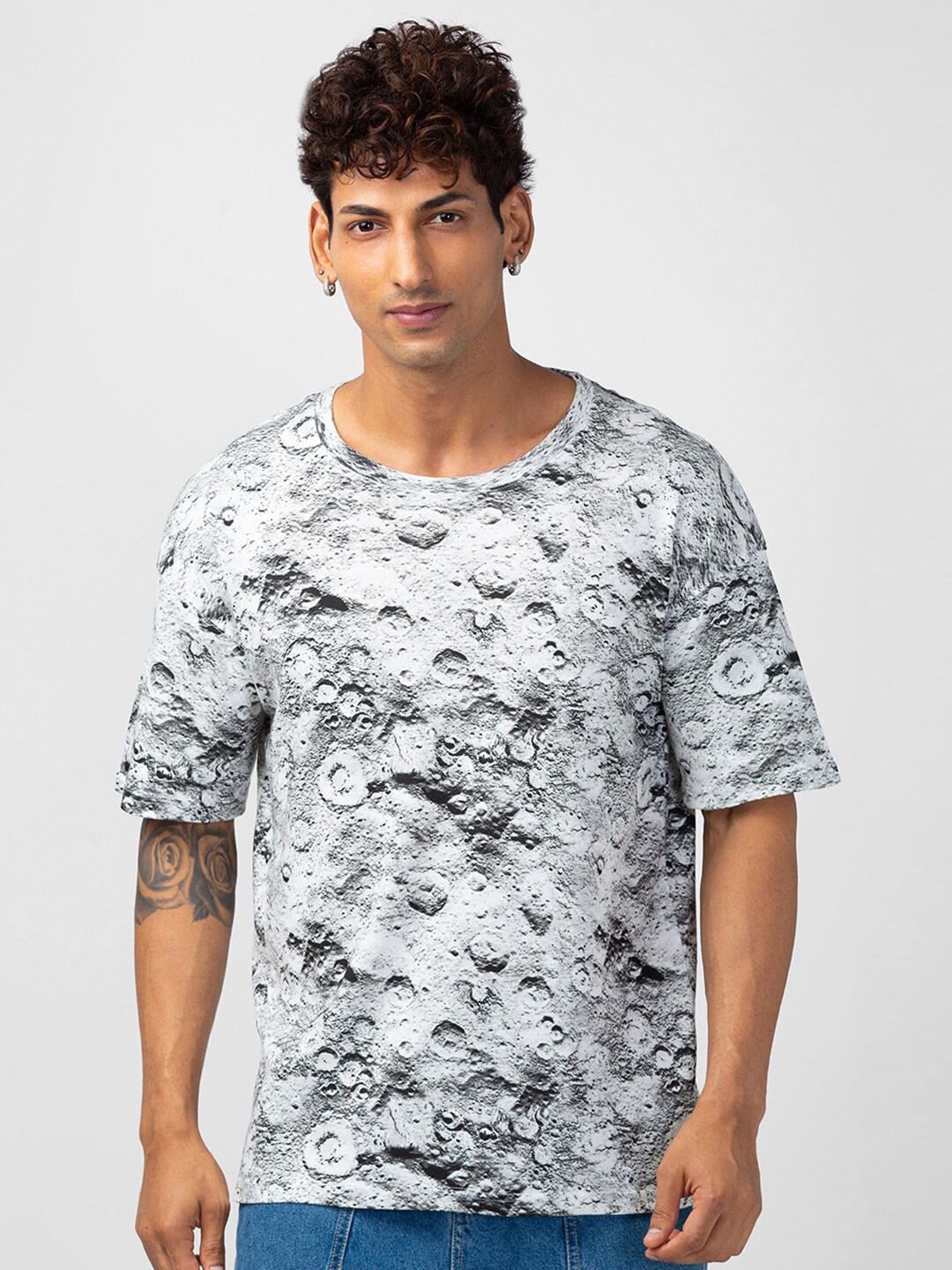 

VASTRADO Men Abstract Printed Cotton Oversize T-shirt, White