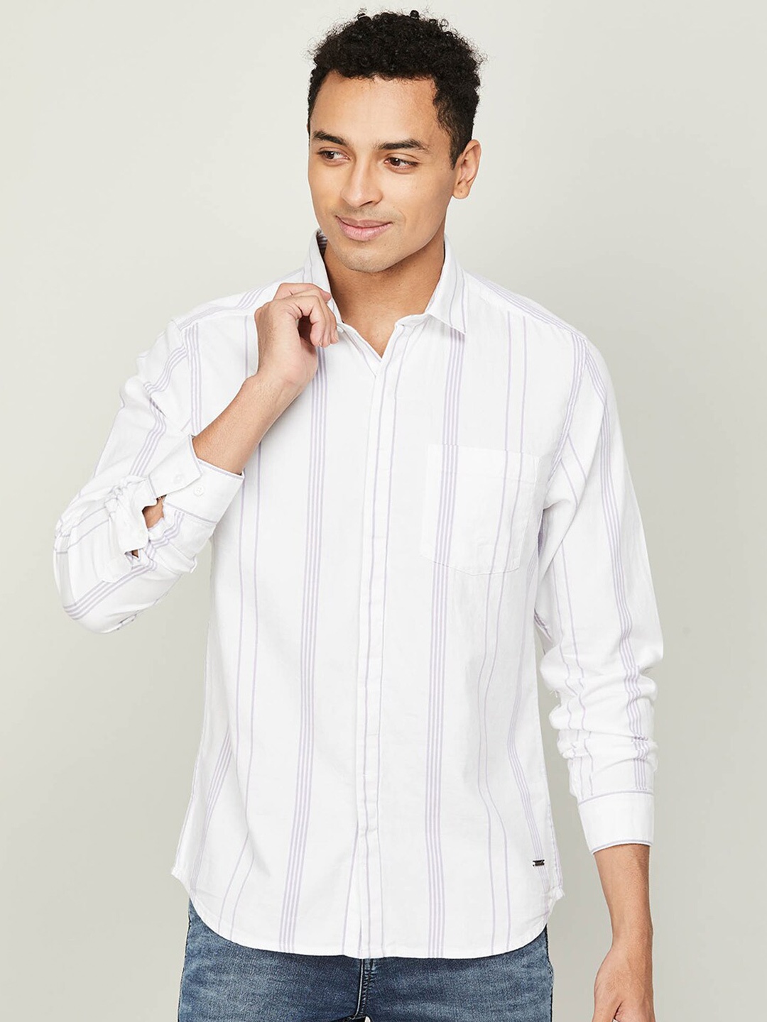 

Bossini Men Striped Cotton Casual Shirt, White