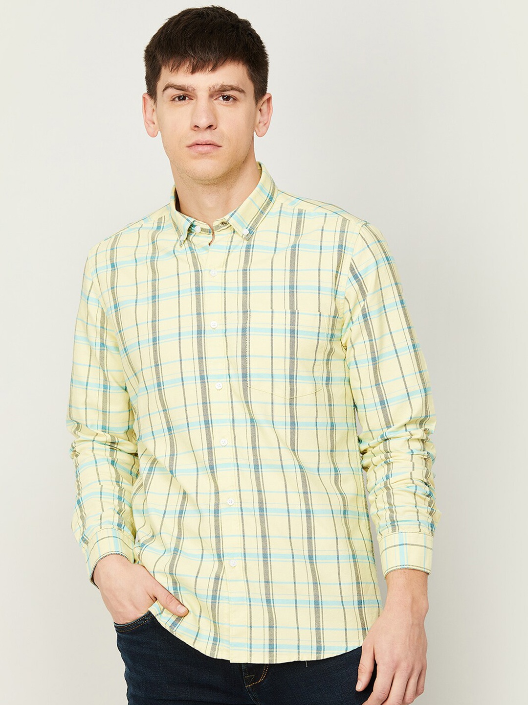 

Bossini Shepherd Checks Checked Casual Cotton Shirt, Green