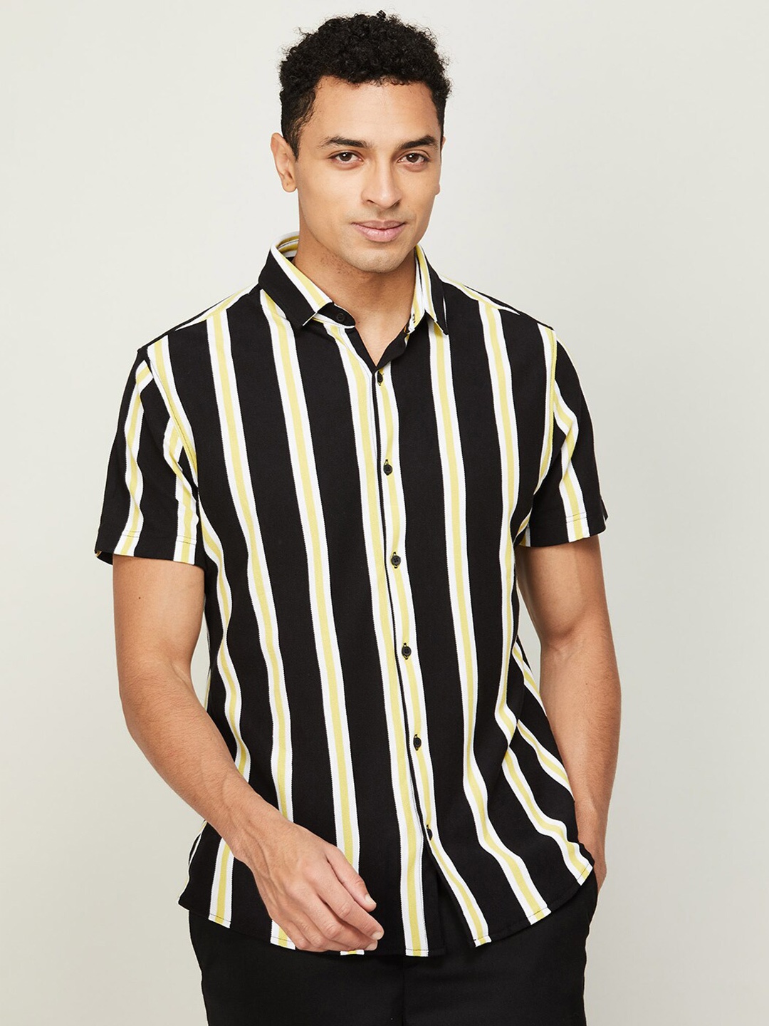 

Bossini Vertical Stripes Striped Casual Cotton Shirt, Black