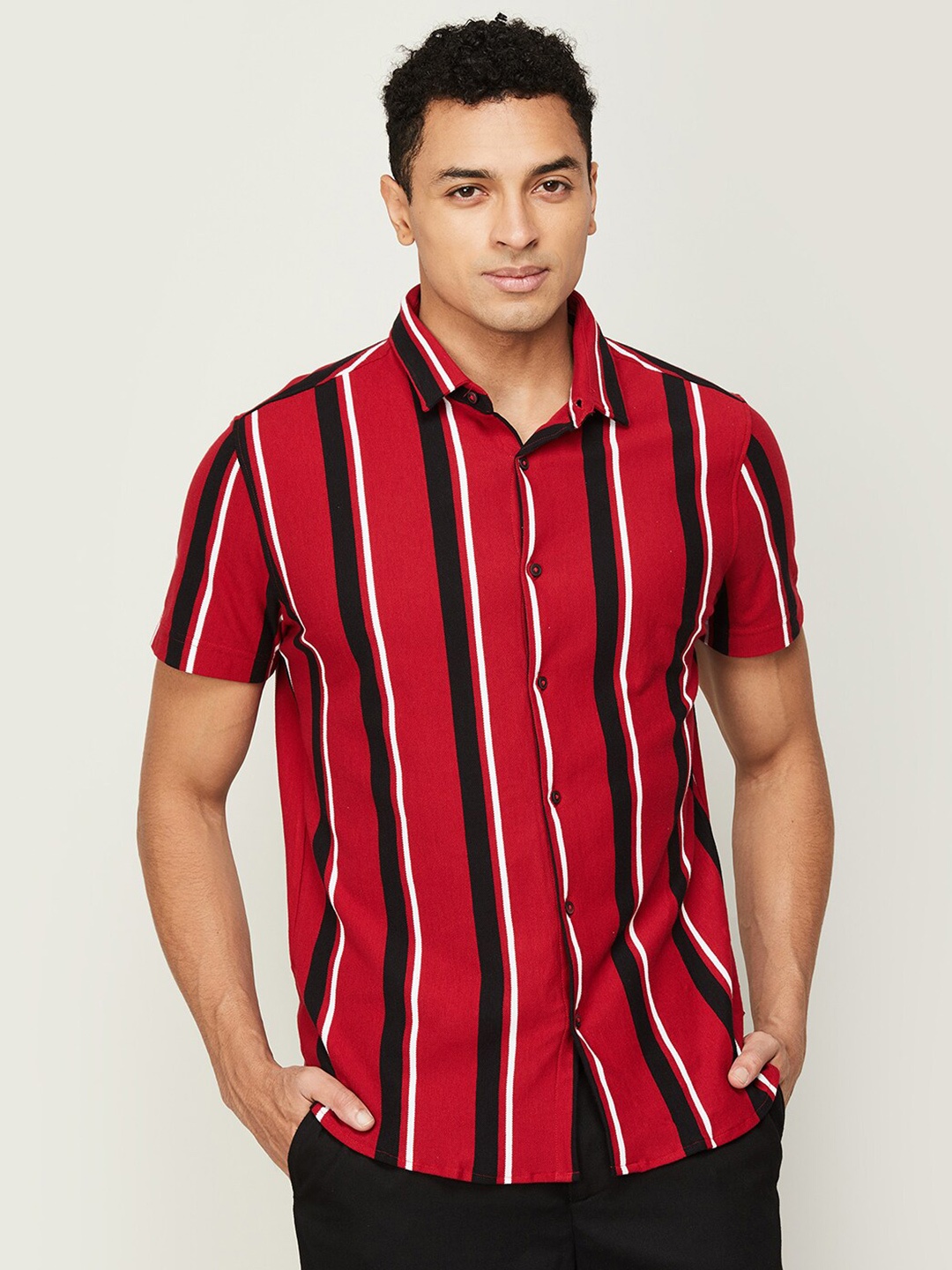 

Bossini Vertical Stripes Striped Casual Cotton Shirt, Red