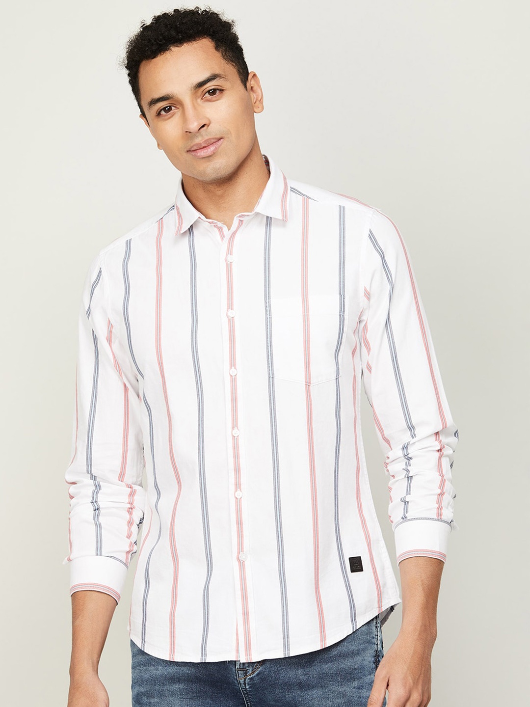 

Bossini Vertical Stripes Striped Casual Cotton Shirt, White