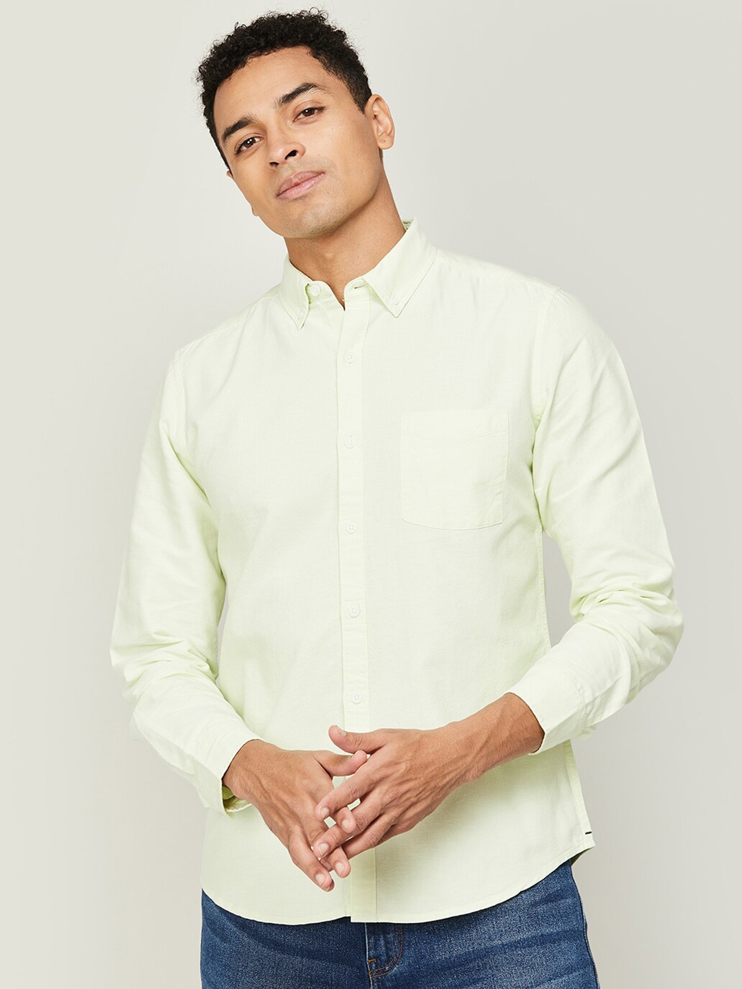 

Fame Forever by Lifestyle Button-Down Collar Casual Cotton Shirt, Yellow
