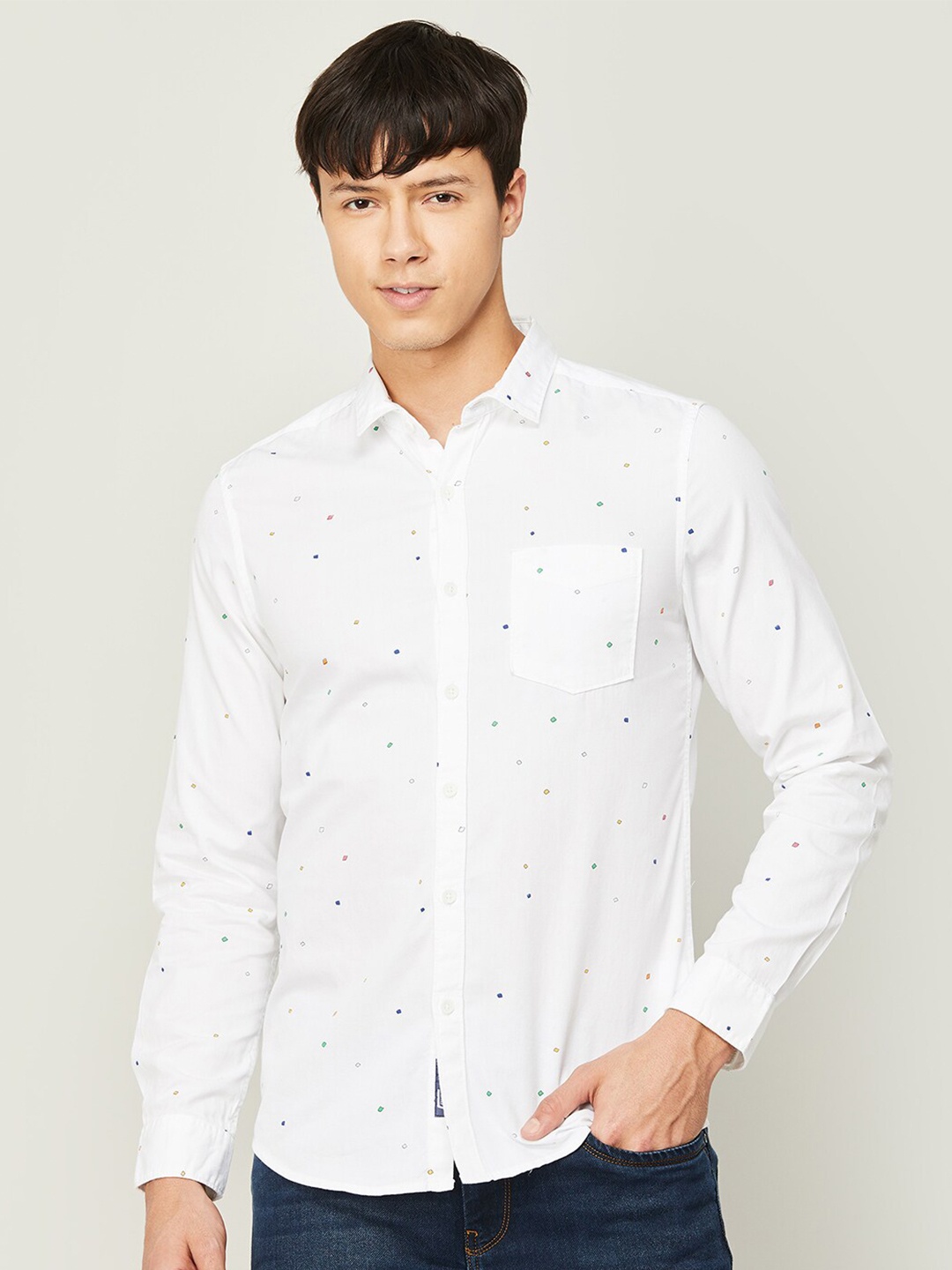 

Fame Forever by Lifestyle Men Micro Ditsy Printed Casual Cotton Shirt, White