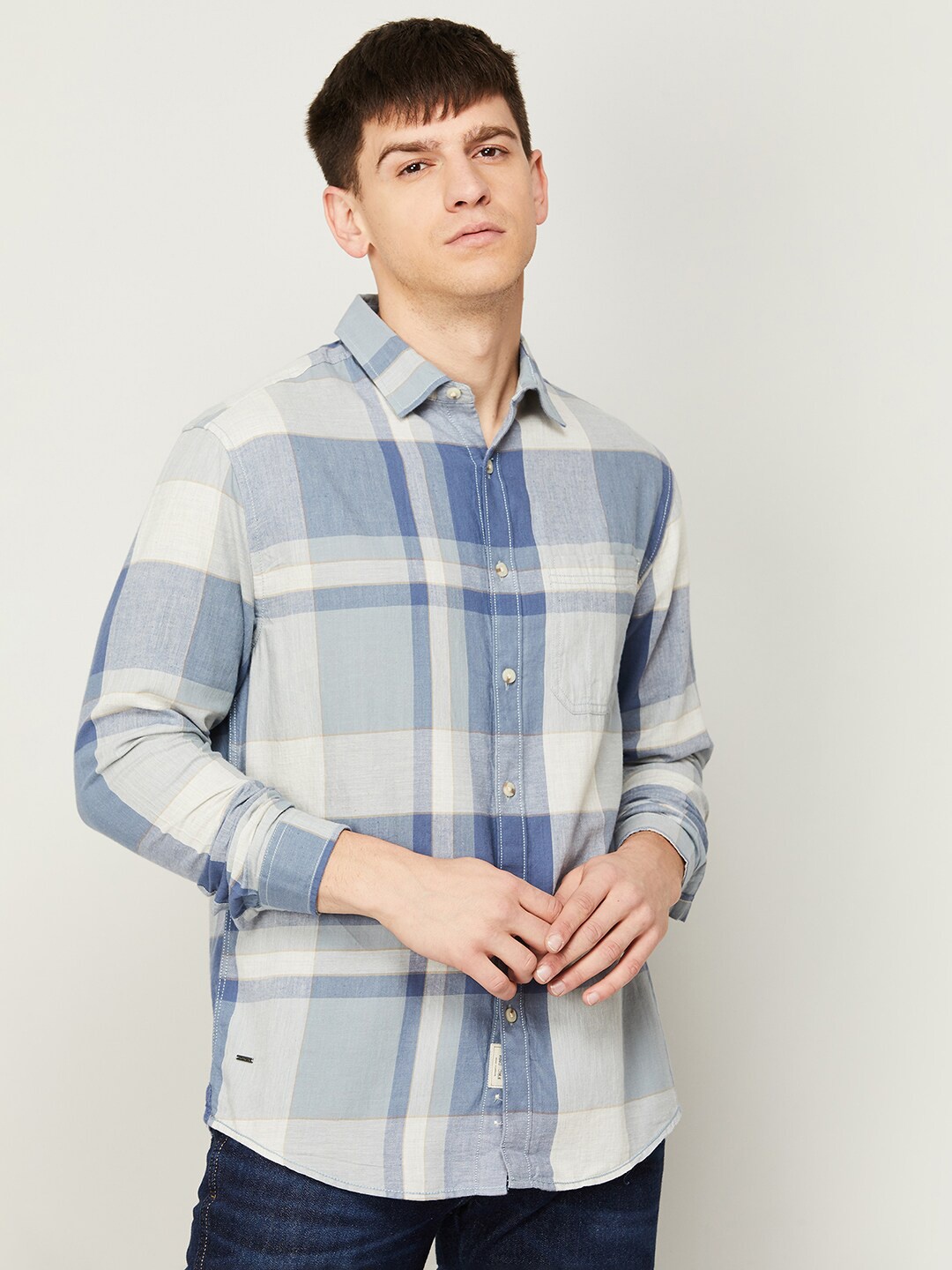 

Forca Men Checked Casual Cotton Shirt, Blue