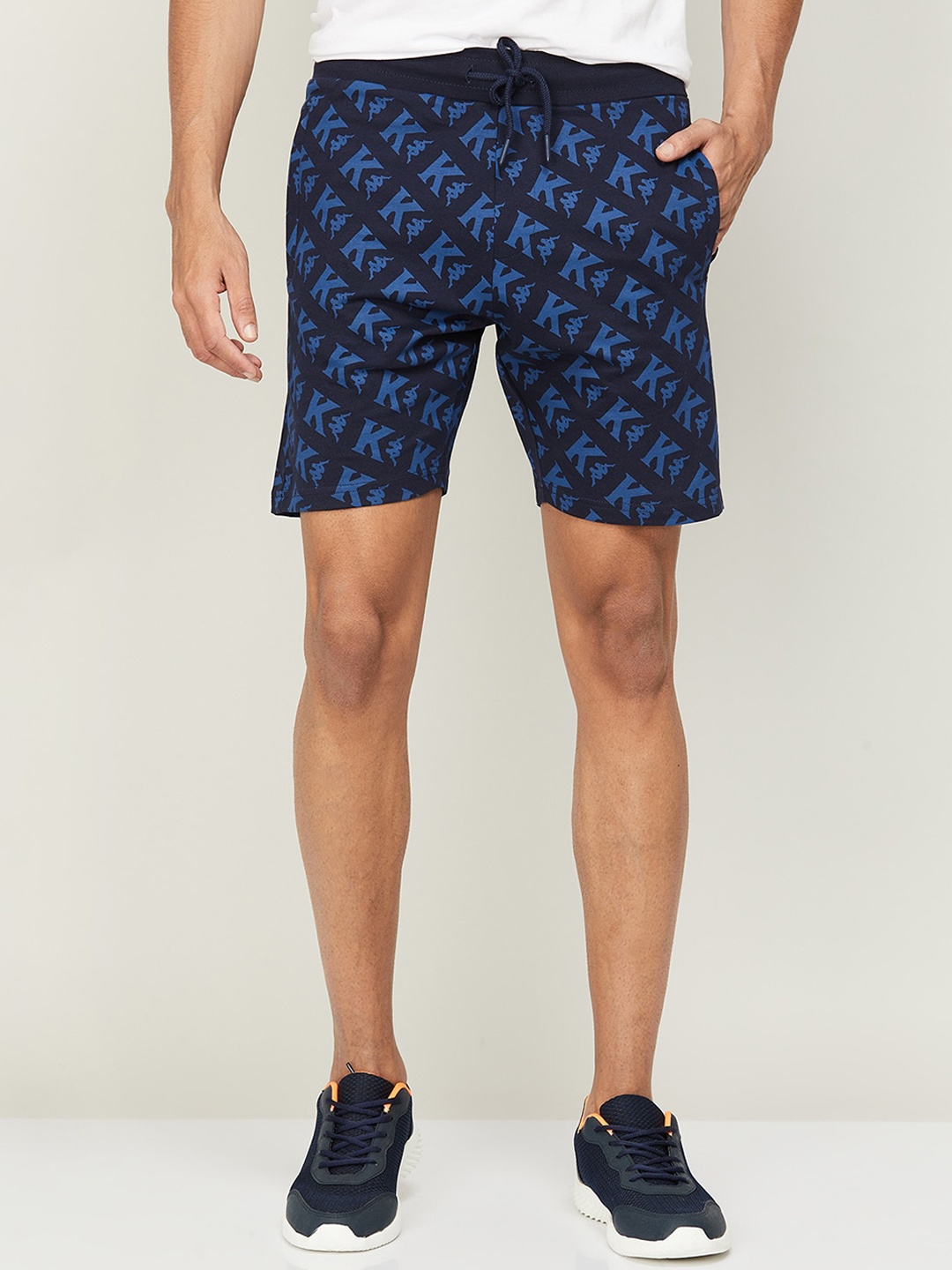 

Kappa Men Mid-Rise Printed Cotton Sports Shorts, Navy blue