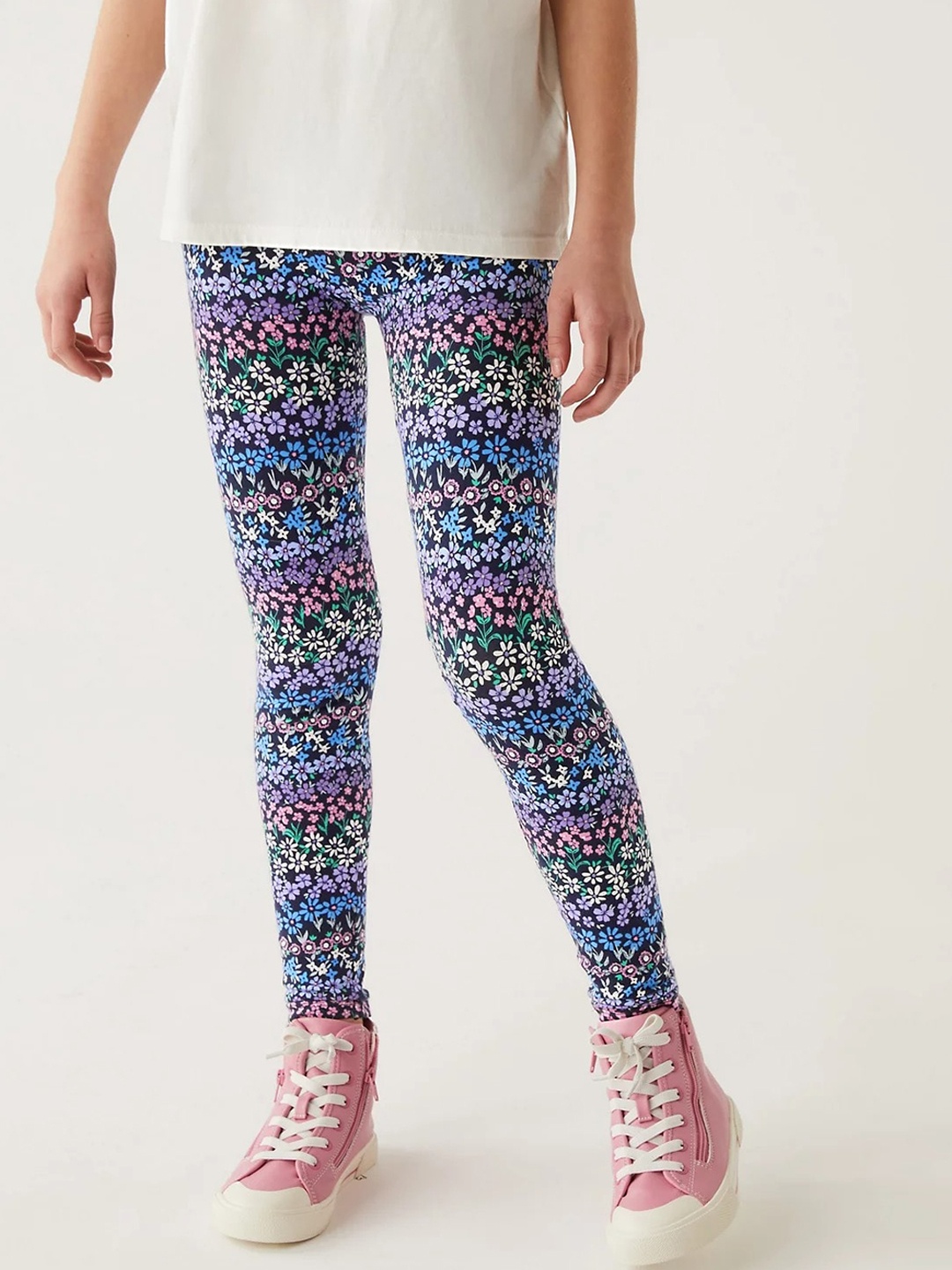 

Marks & Spencer Girls Printed Ankle Length Leggings, Blue