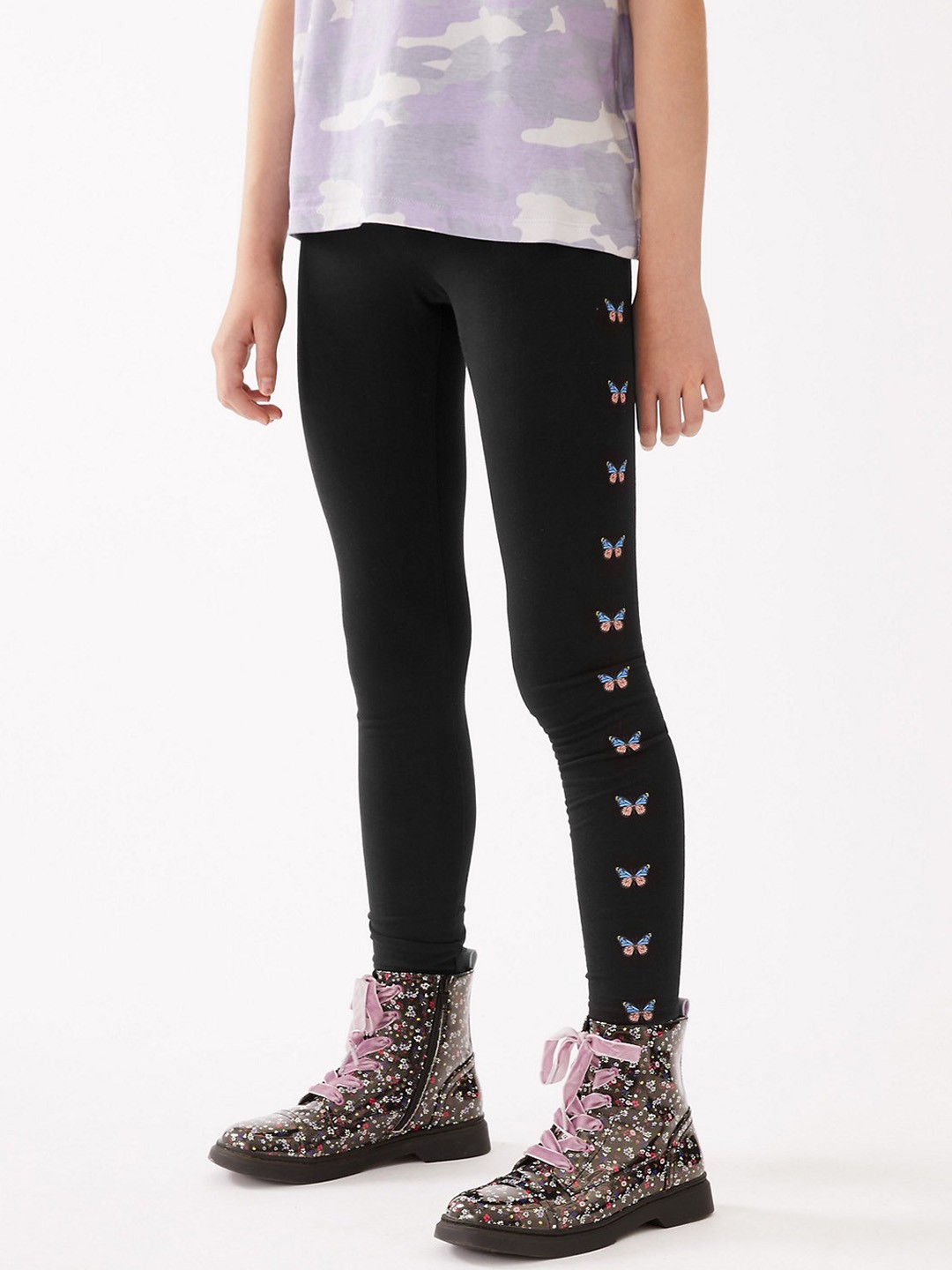

Marks & Spencer Girls Printed Ankle Length Leggings, Black