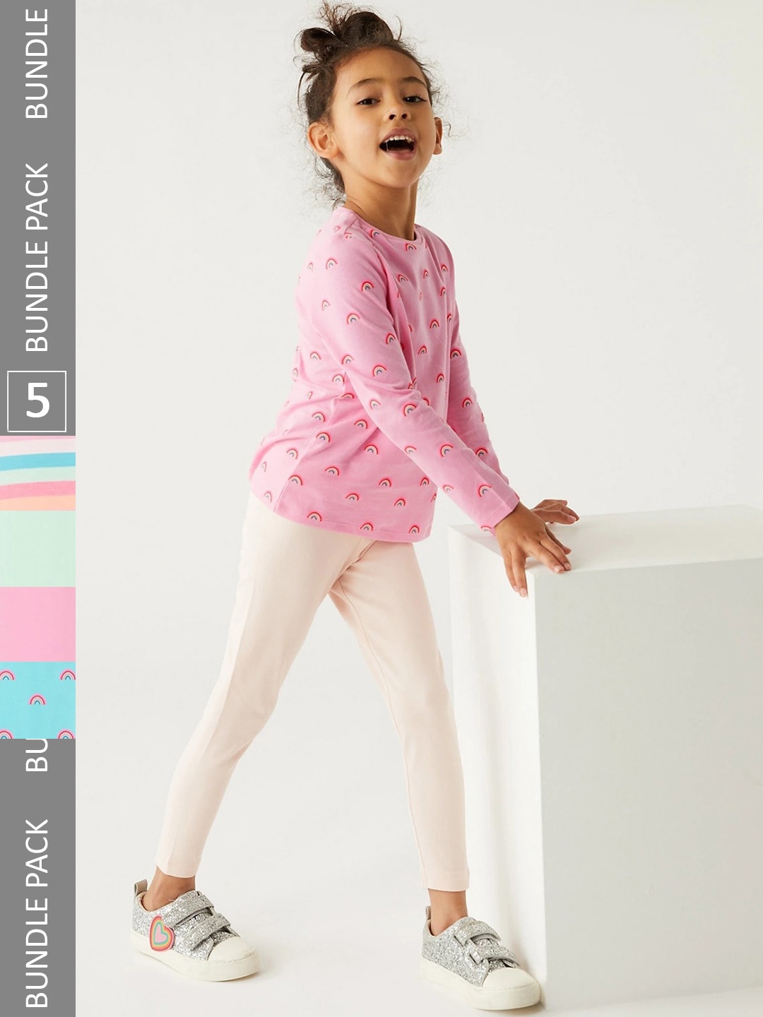 

Marks & Spencer Girls Pack Of 5 Ankle-Length Leggings, Blue