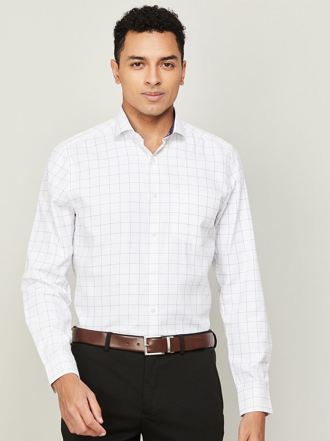

CODE by Lifestyle Men Grid Checks Cotton Formal Shirt, White