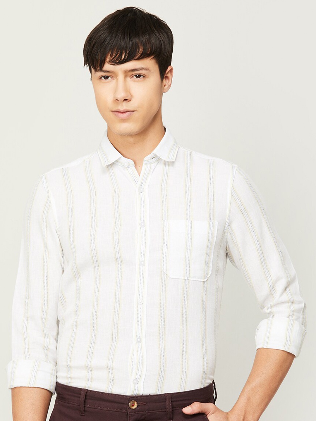 

CODE by Lifestyle Men Striped Casual Cotton Shirt, White
