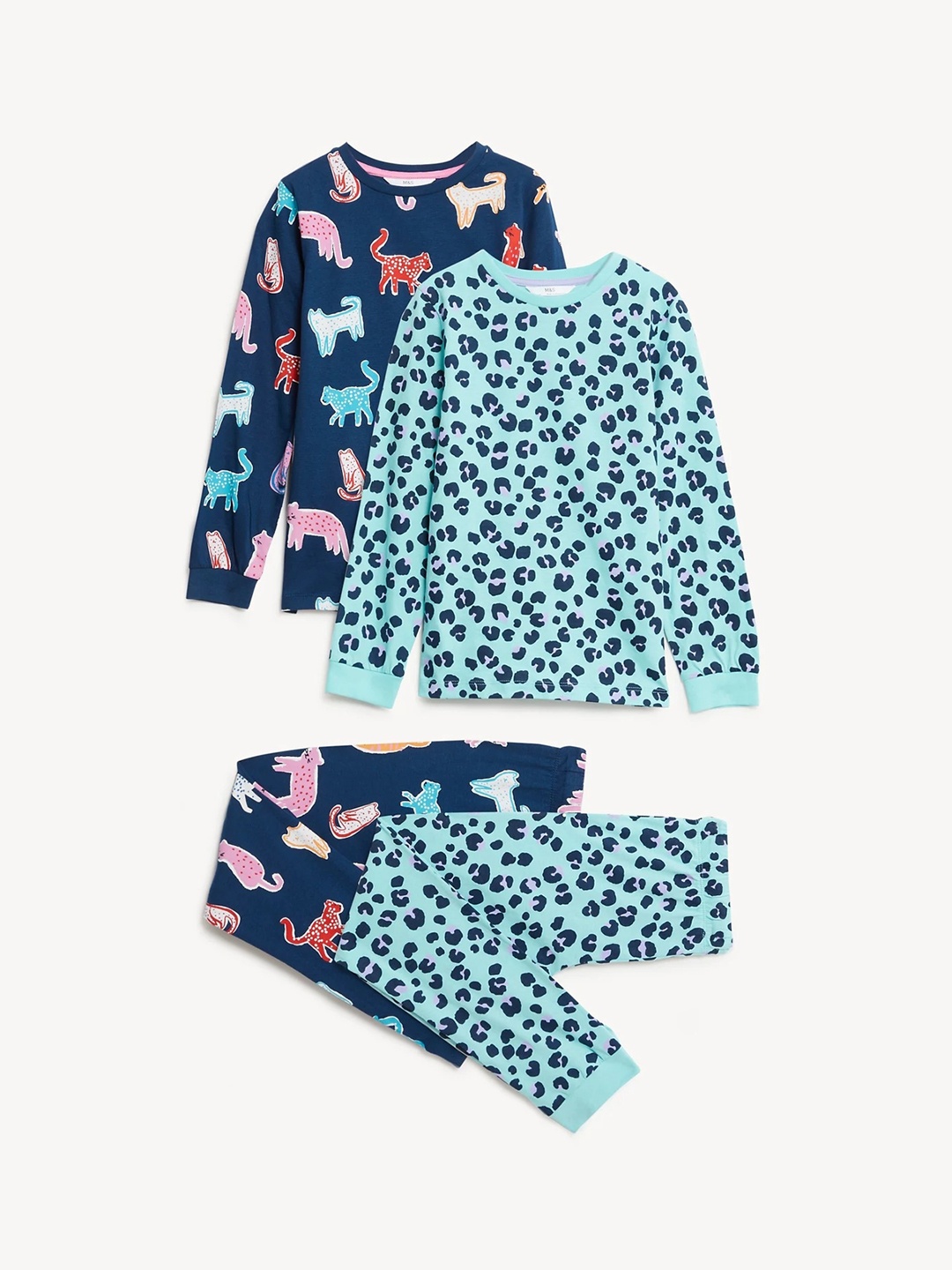 

Marks & Spencer Girls Pack Of 2 Printed Pure Cotton Night suits, Navy blue