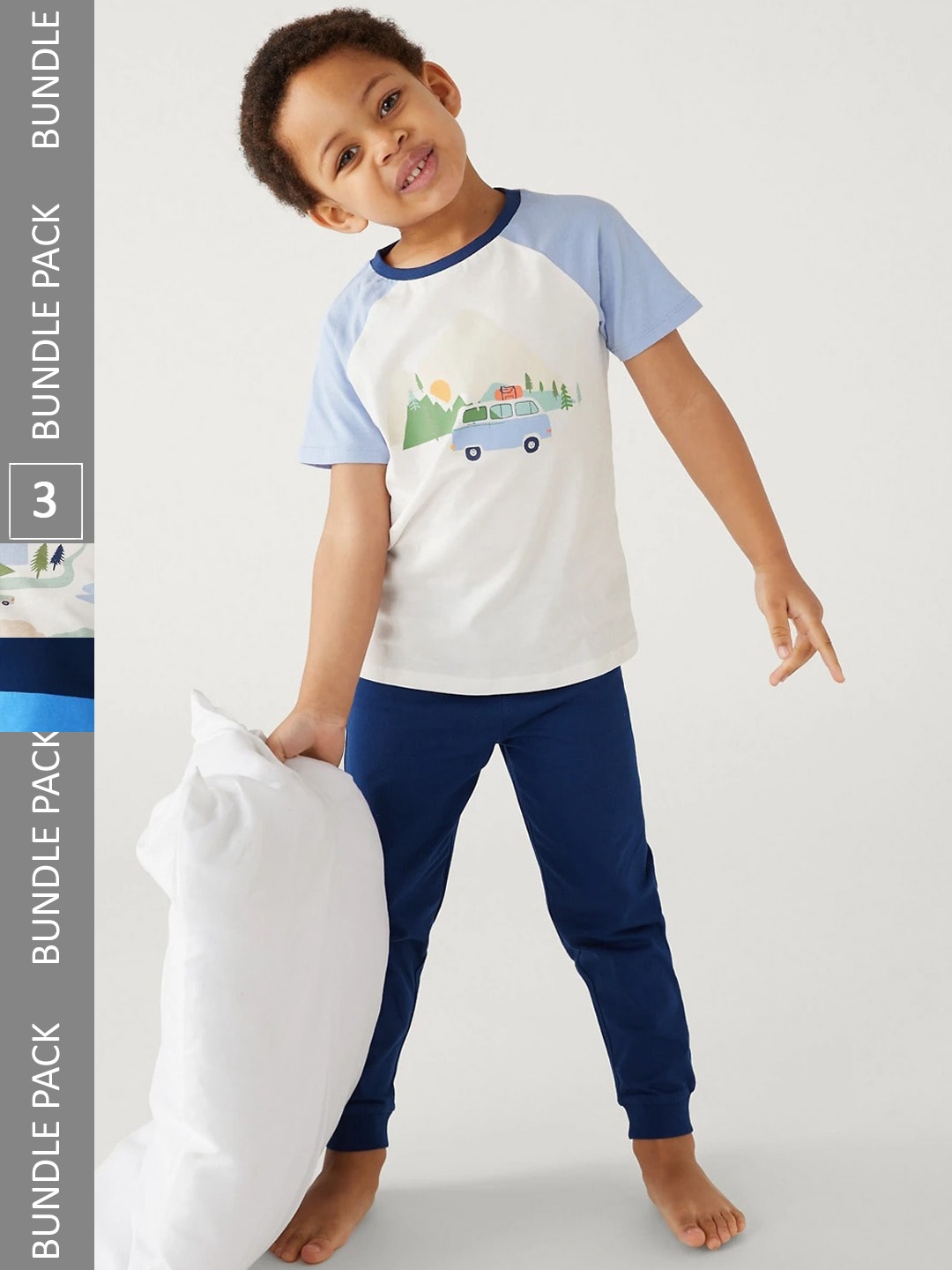 

Marks & Spencer Boys Pack Of 3 Printed Pure Cotton Night suits, White