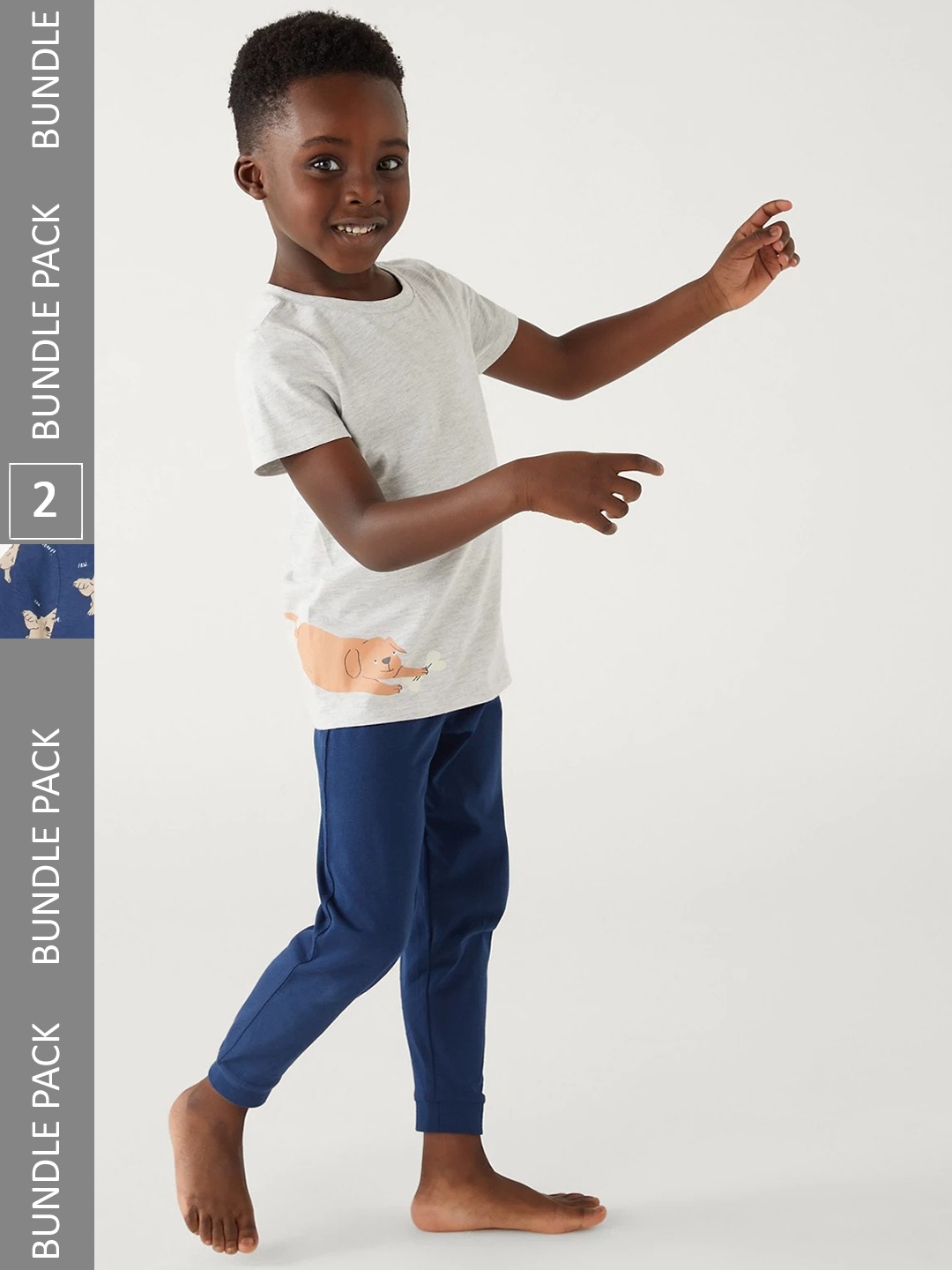 

Marks & Spencer Boys Pack of 2 Printed Pure Cotton Night suits, Navy blue