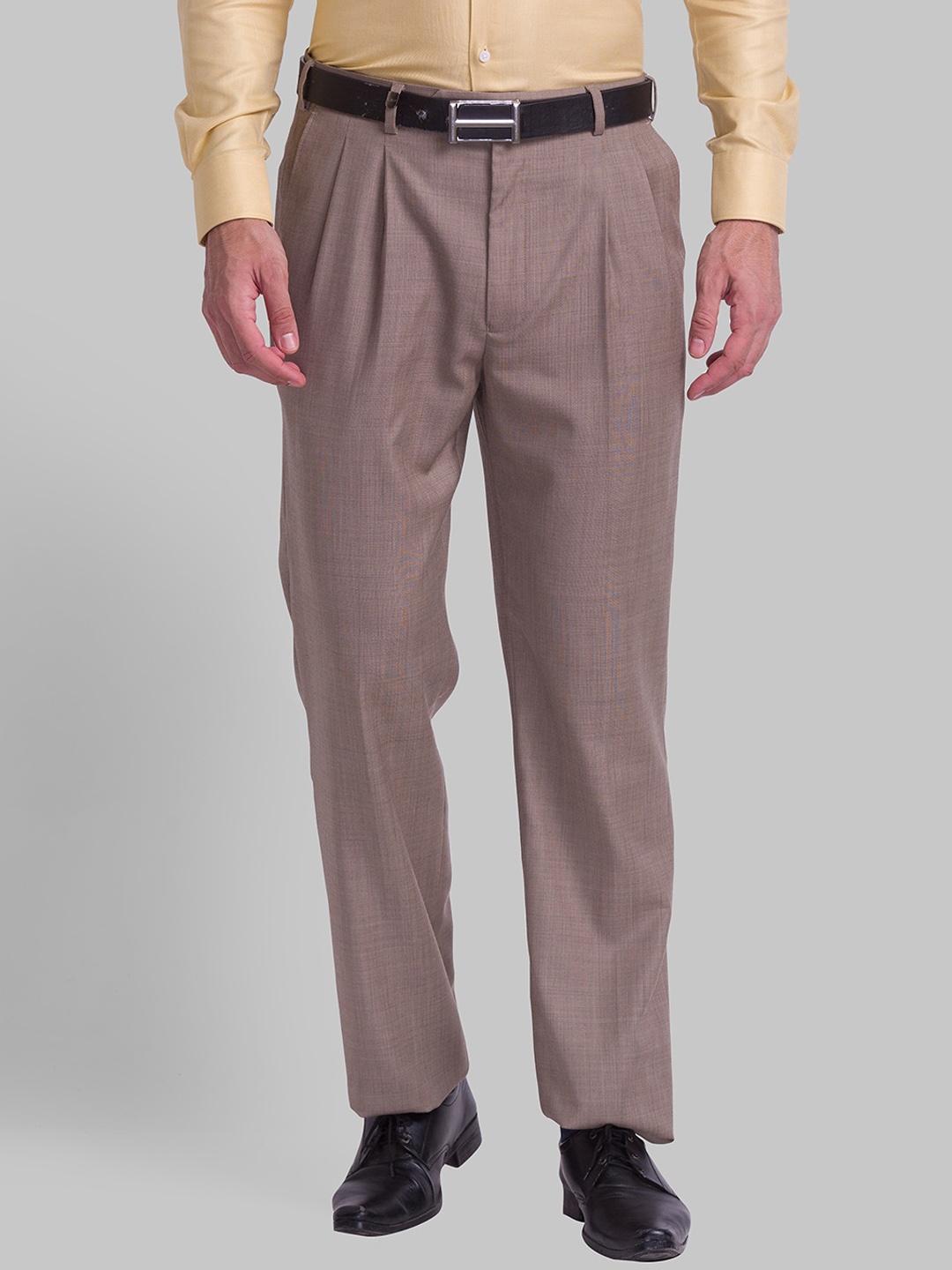 

Park Avenue Men Pleated Mid-Rise Formal Trousers, Beige