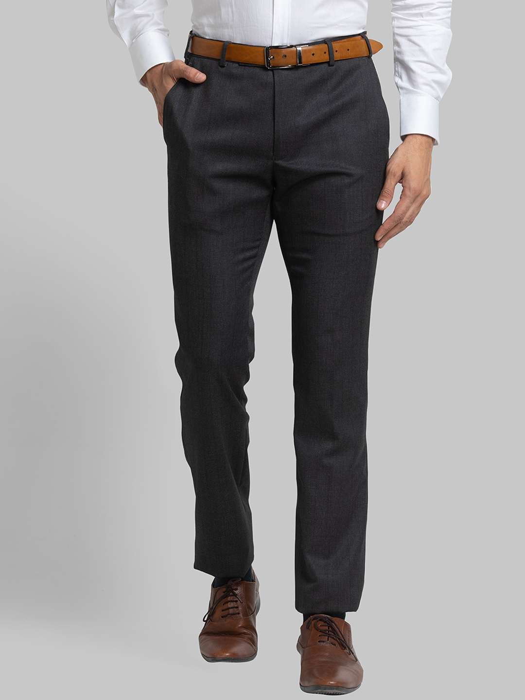 

Park Avenue Men Checked Slim Fit Mid-Rise Formal Trousers, Grey