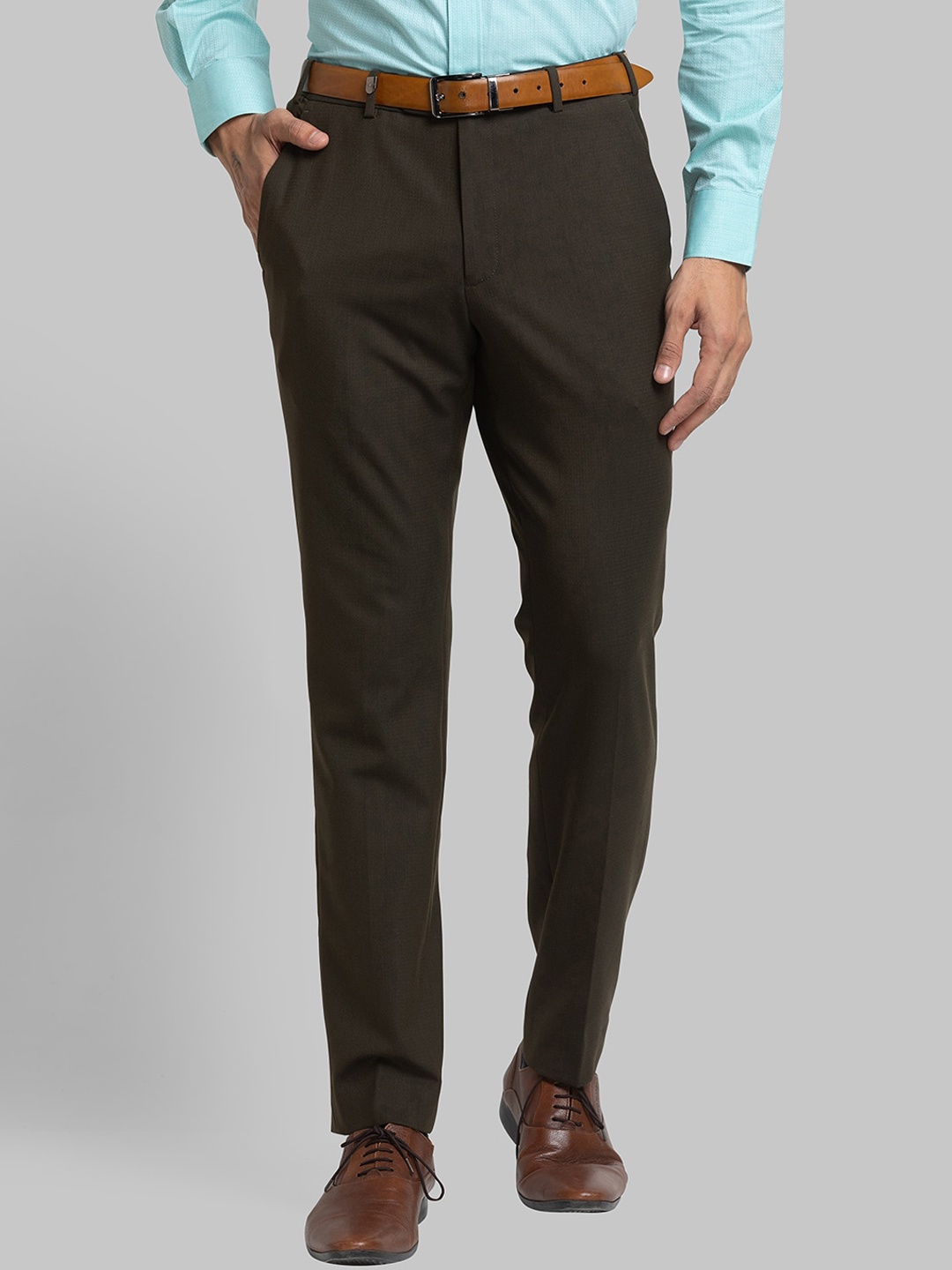 

Park Avenue Men Slim Fit Formal Trousers, Green