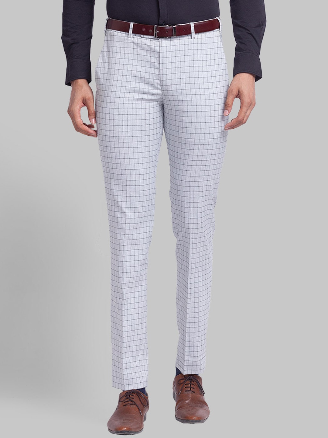 

Park Avenue Men Checked Formal Trousers, Grey
