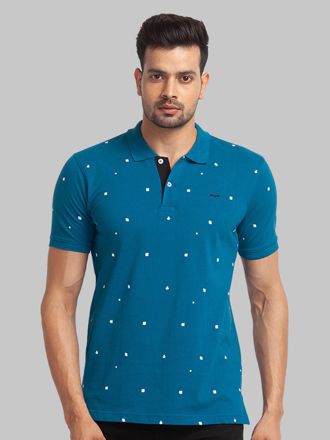 

Park Avenue Men Printed Cotton Polo Collar Slim Fit T-shirt, Teal