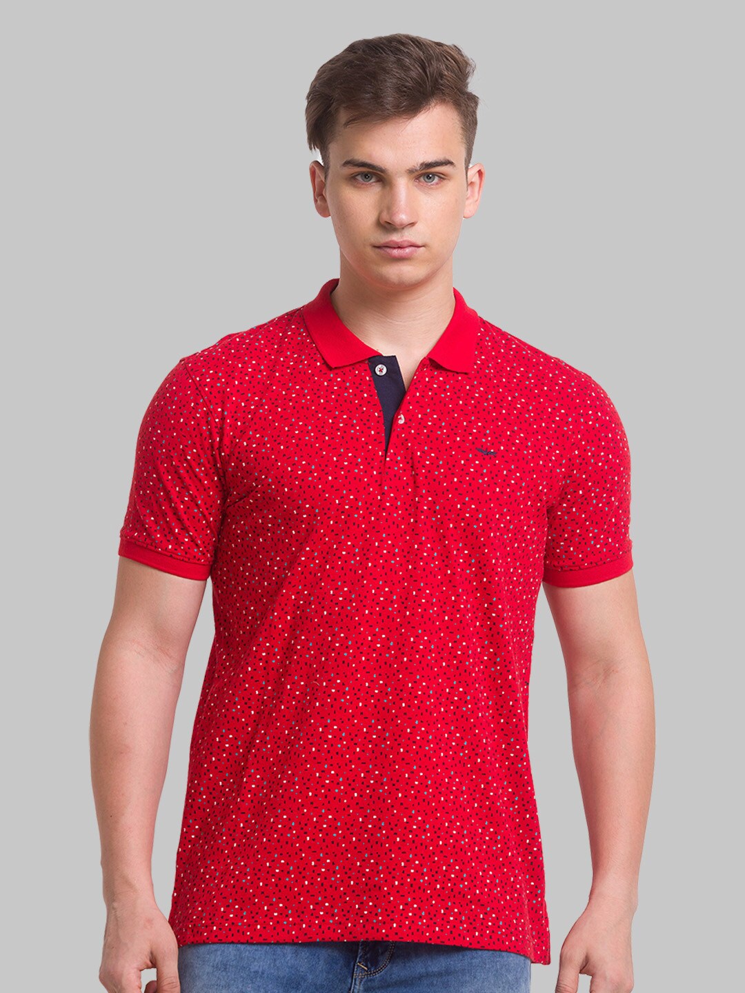 

Park Avenue Men Printed Polo Collar Slim Fit Cotton T-shirt, Red