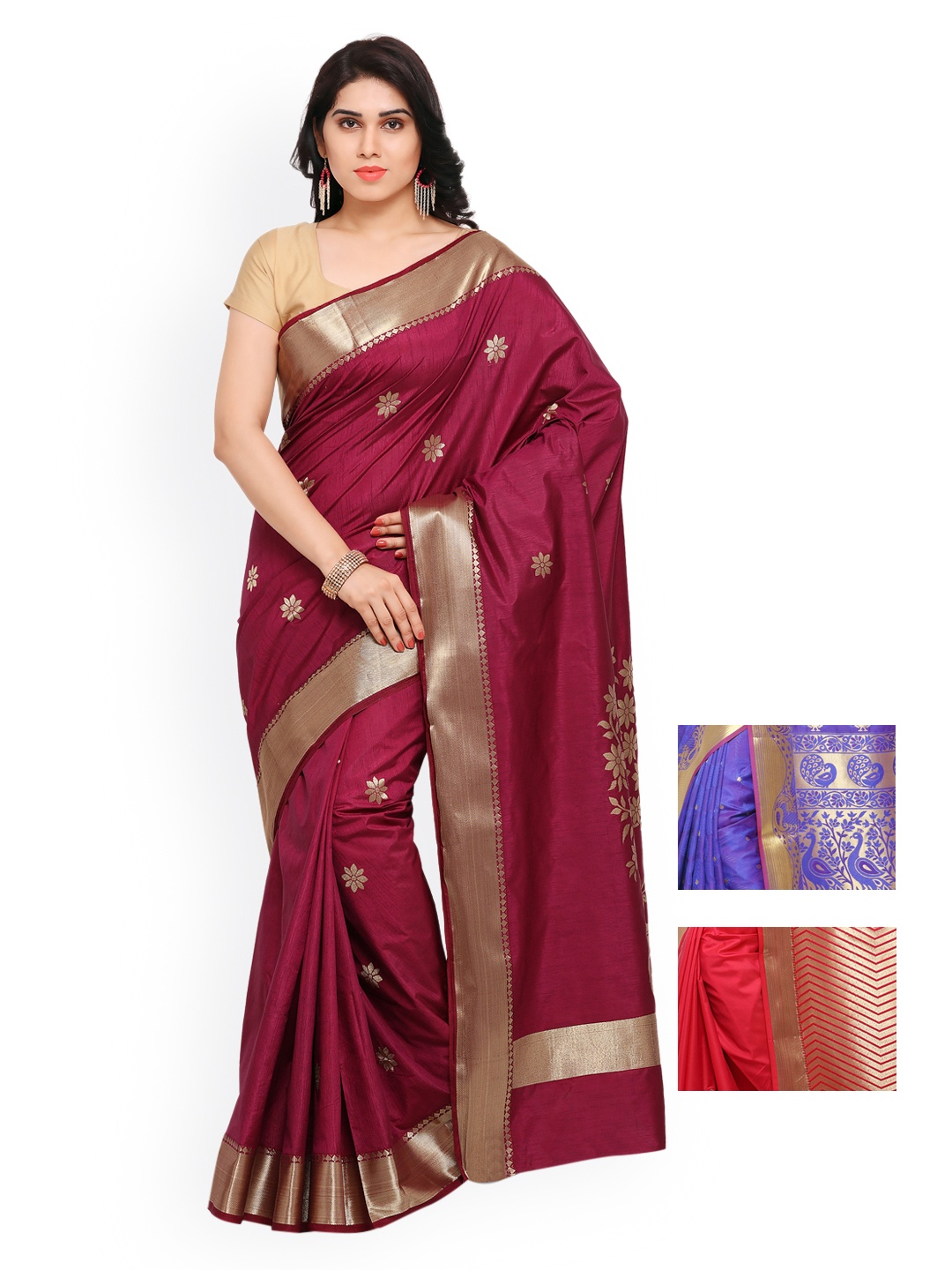 

Varkala Silk Sarees Pack of 3 Art Silk Sarees, Maroon